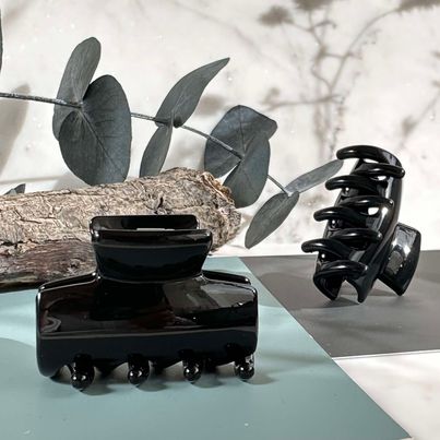 Hårklämmor Shiny Black - 2 st