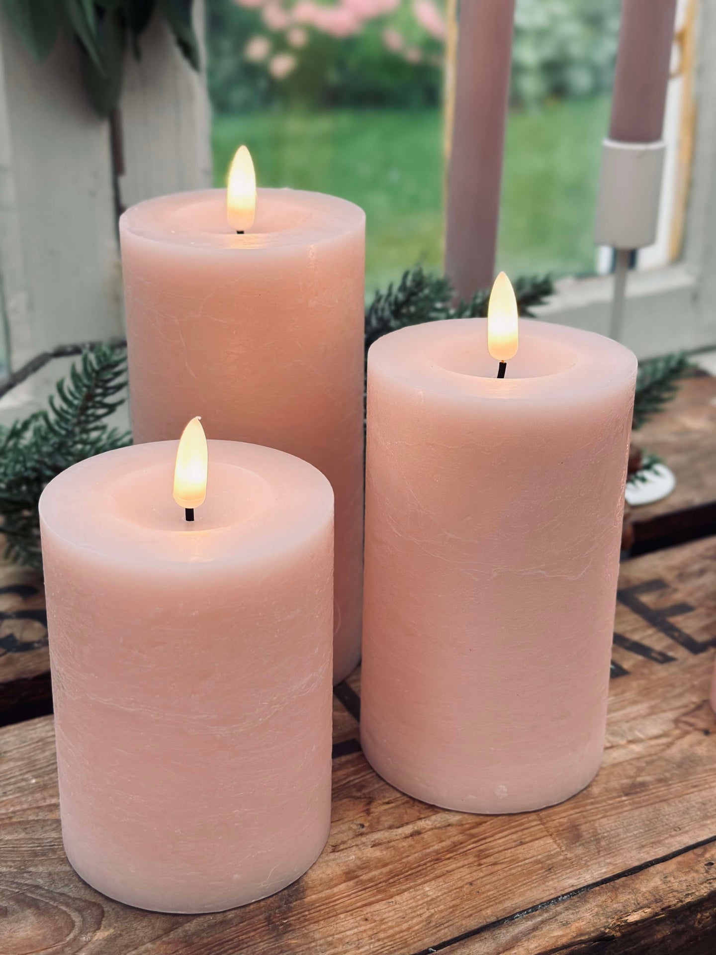 LED Blockljus / Rosa – 3 st Rustikt ljus