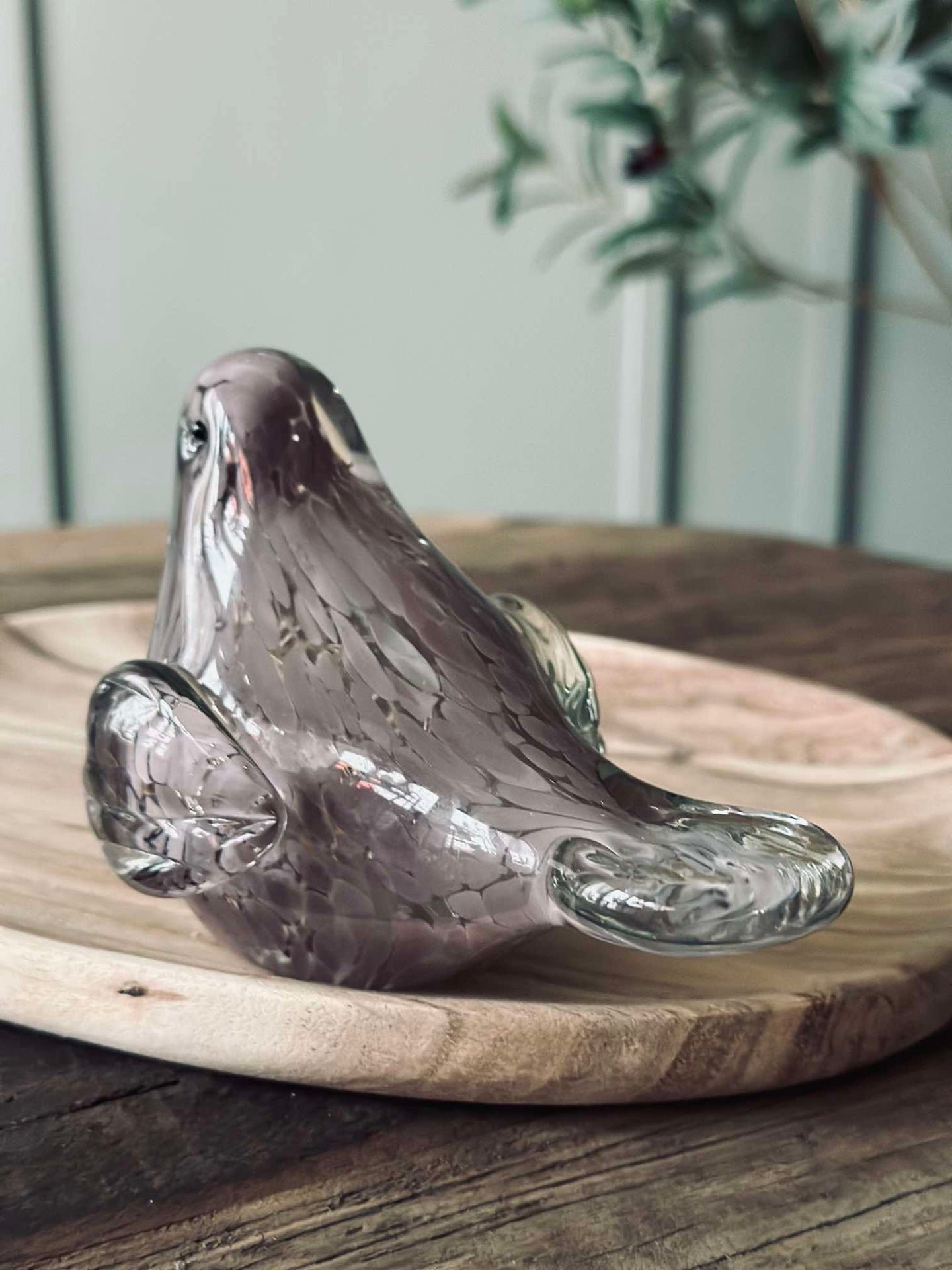 LED Fågel i munblåst glas - Old Rose