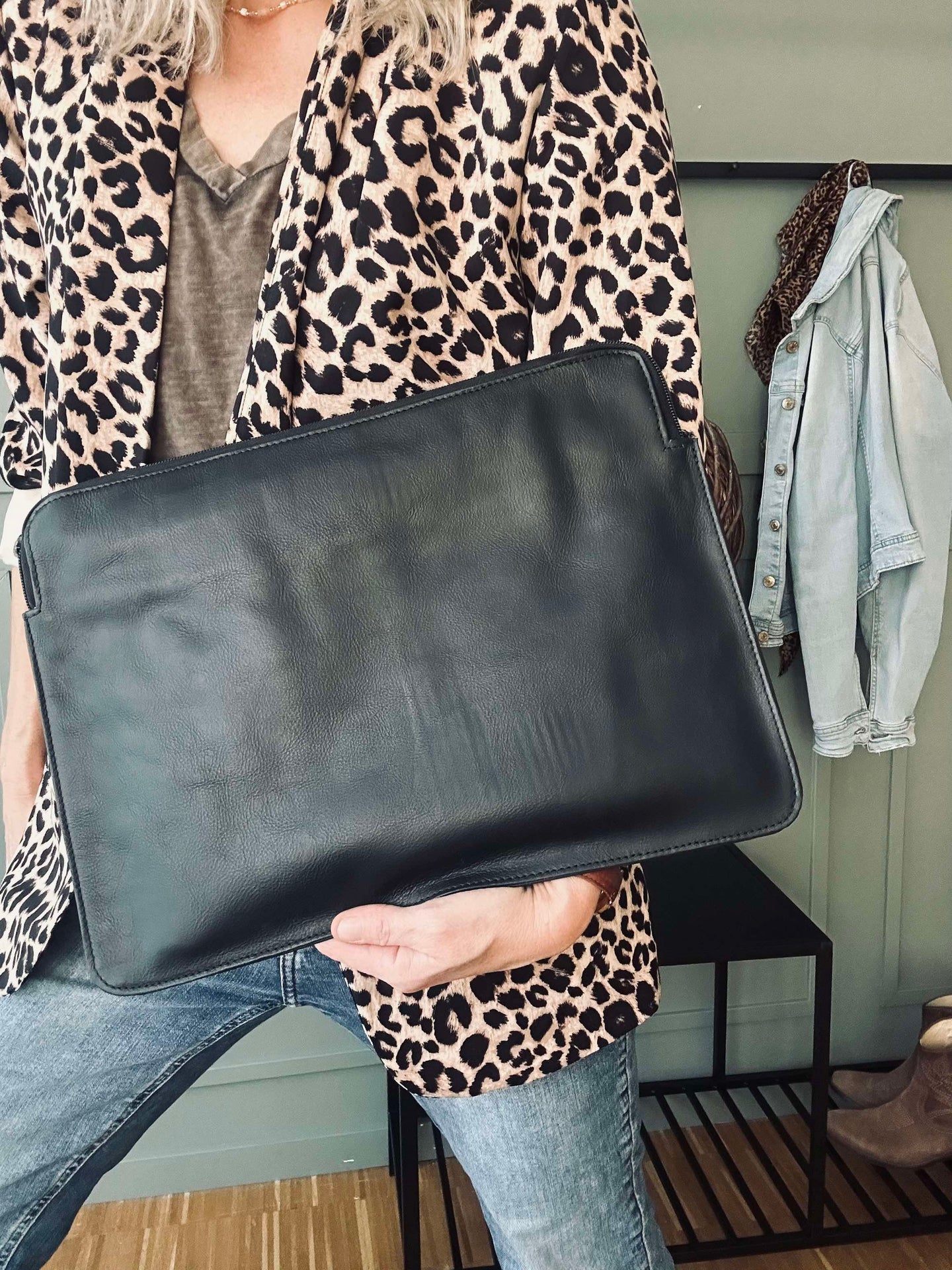 Laptopfodral - Svart buffelläder