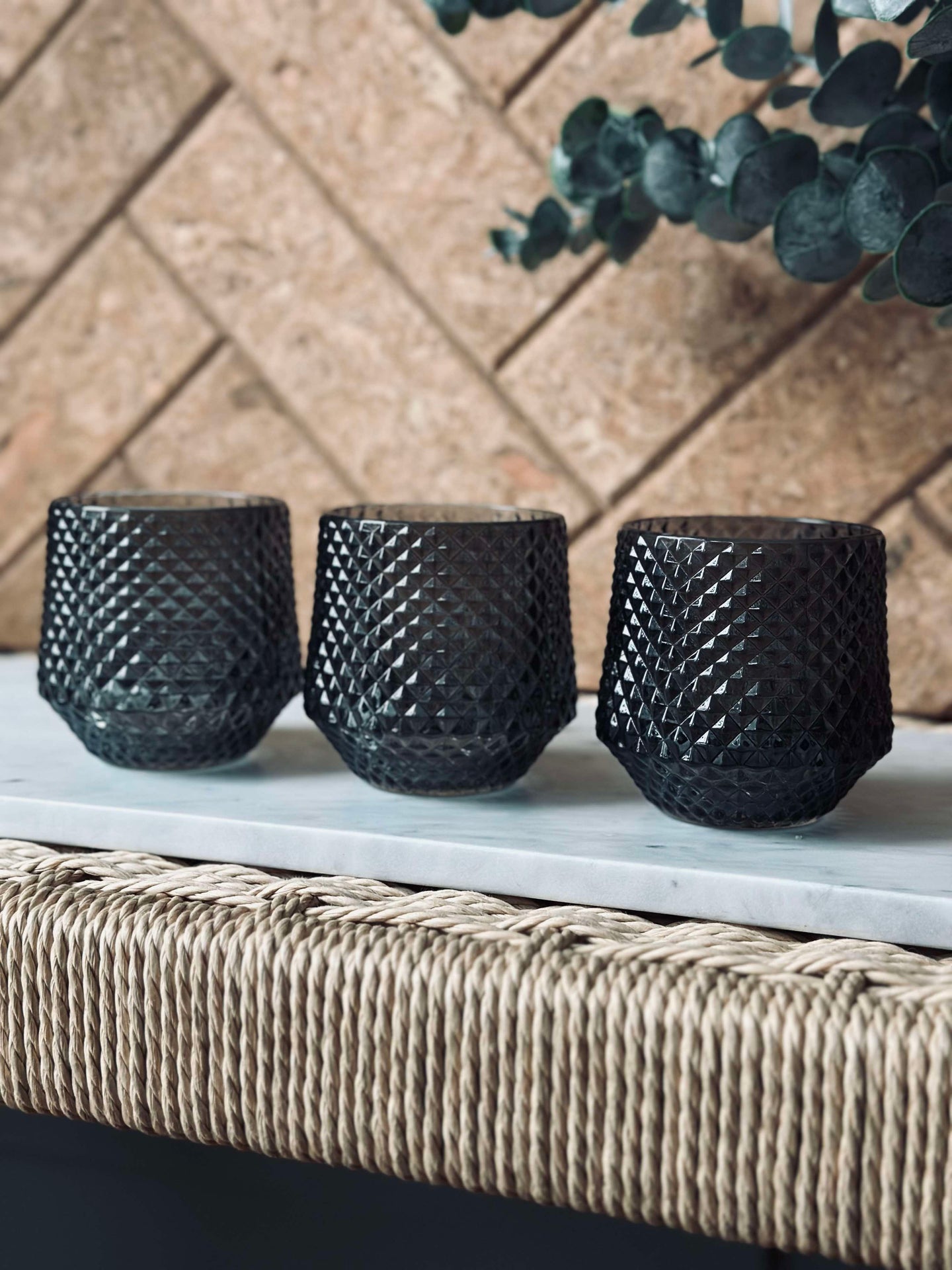 Ljusstakar i glas Grå - Set om 3 st.