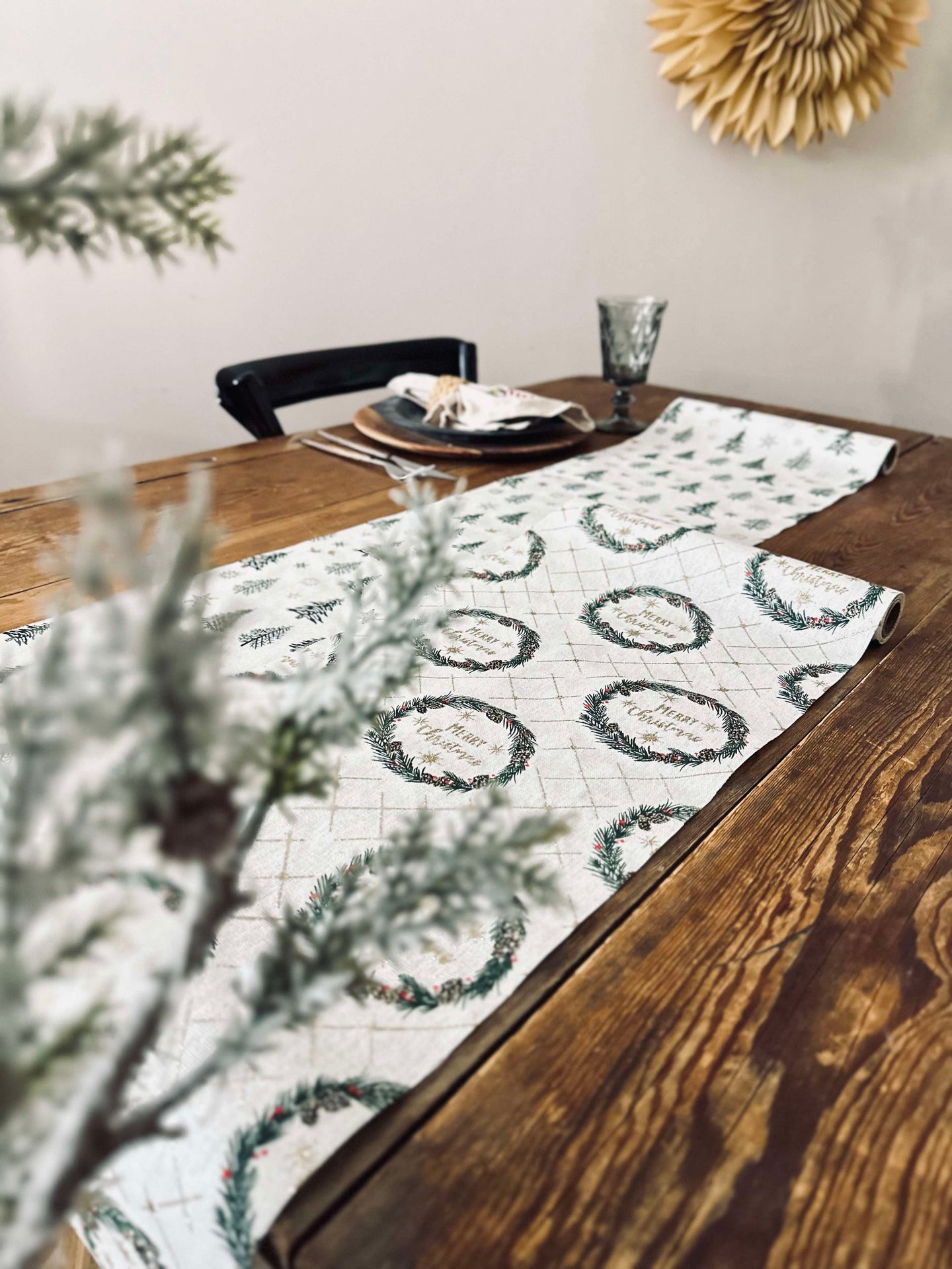 Bordslöpare med julkrans - 2 meter