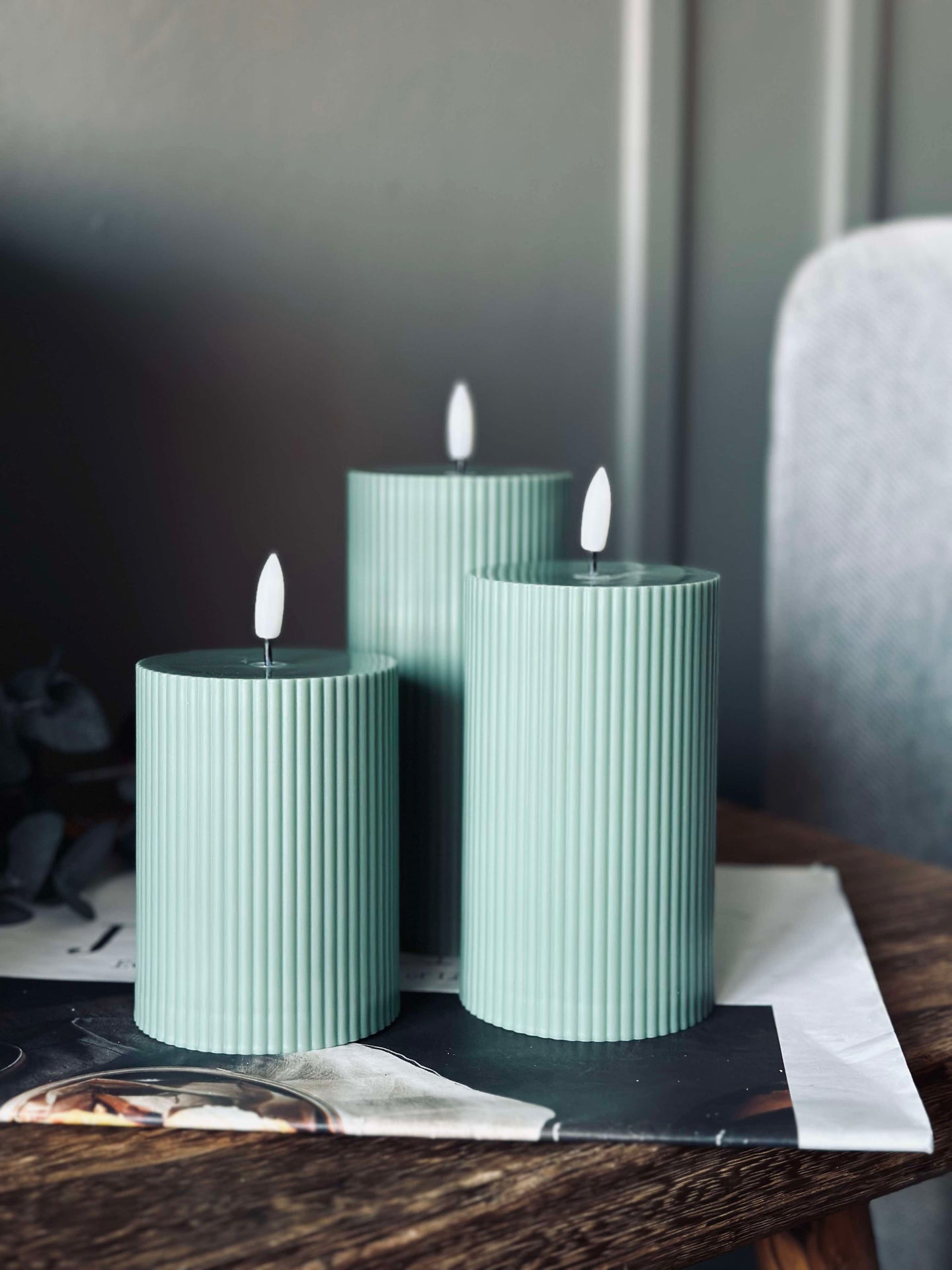 LED utomhus Blockljus med räfflor - Set om 3 st - Grön