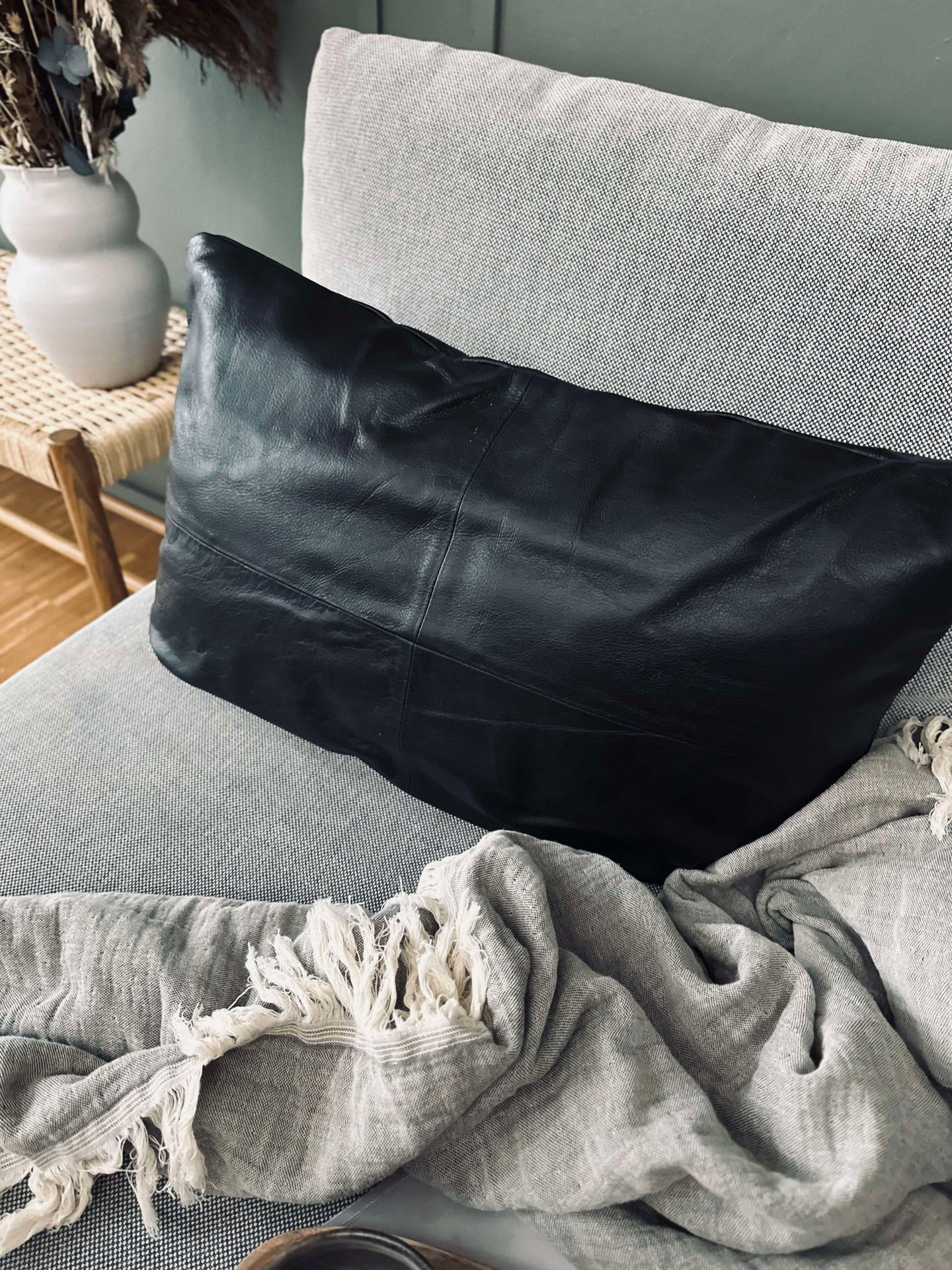 Kuddfodral Läder - Svart 40x60