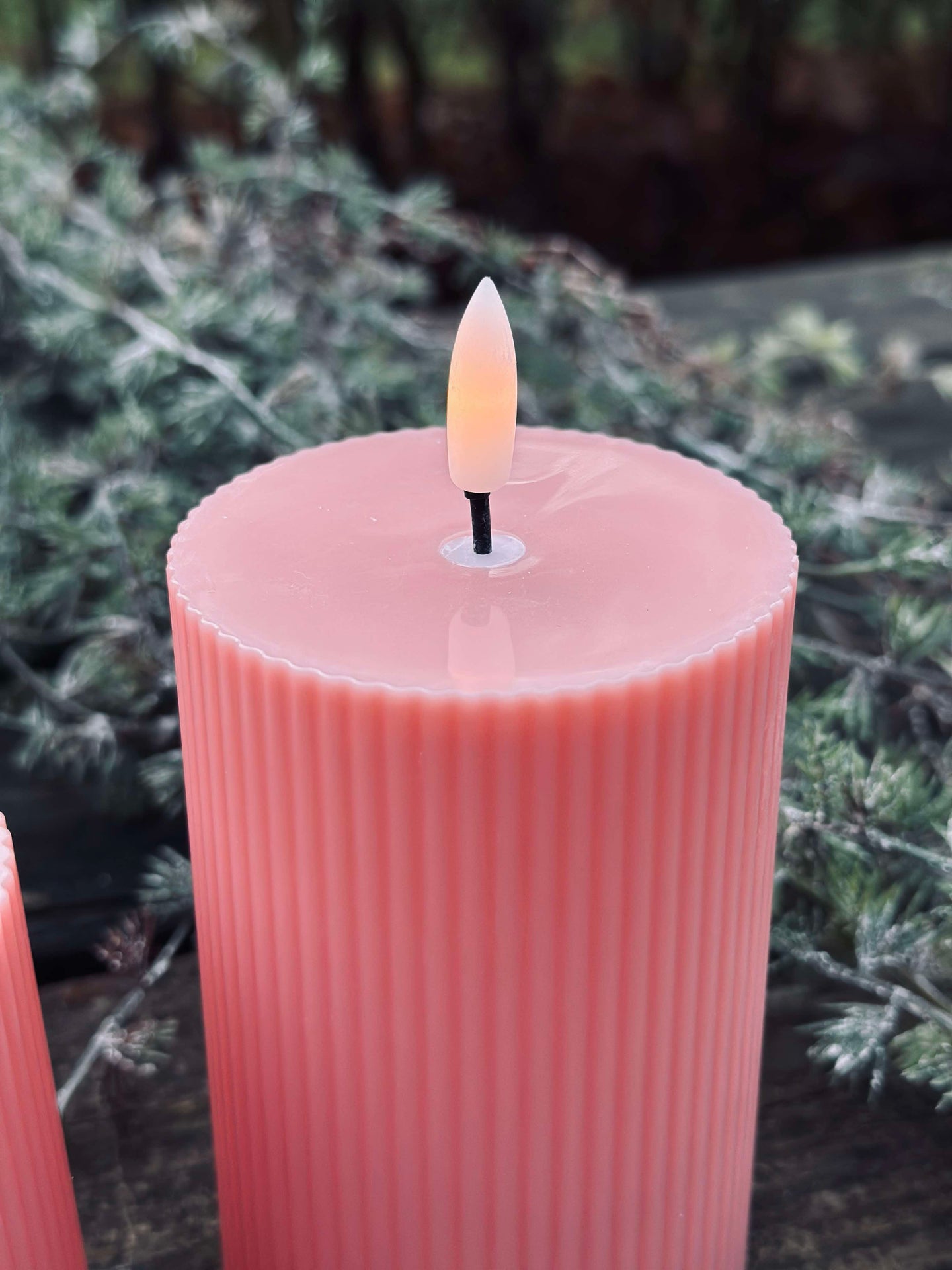 LED utomhus Blockljus med rillor - Set om 3 st - Rosa