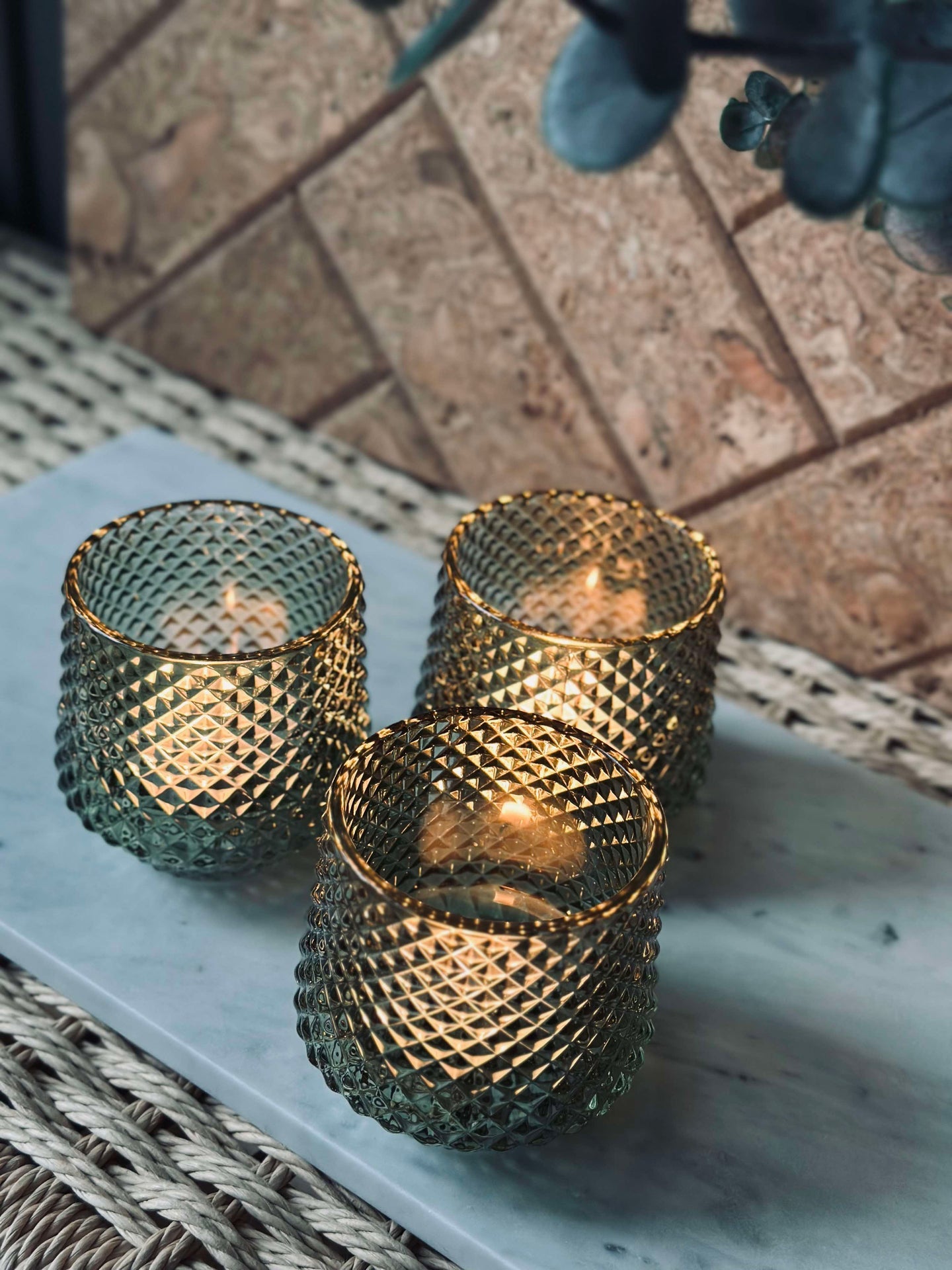 Ljusstakar i glas Grön - Set om 3 st.