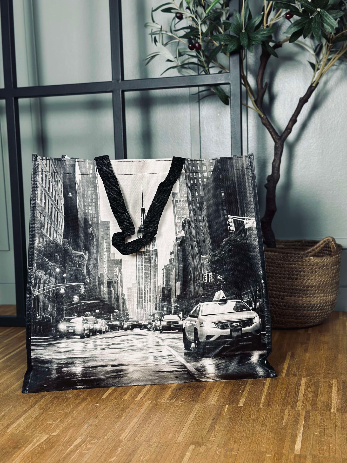 Shopper med motiv - grå mix