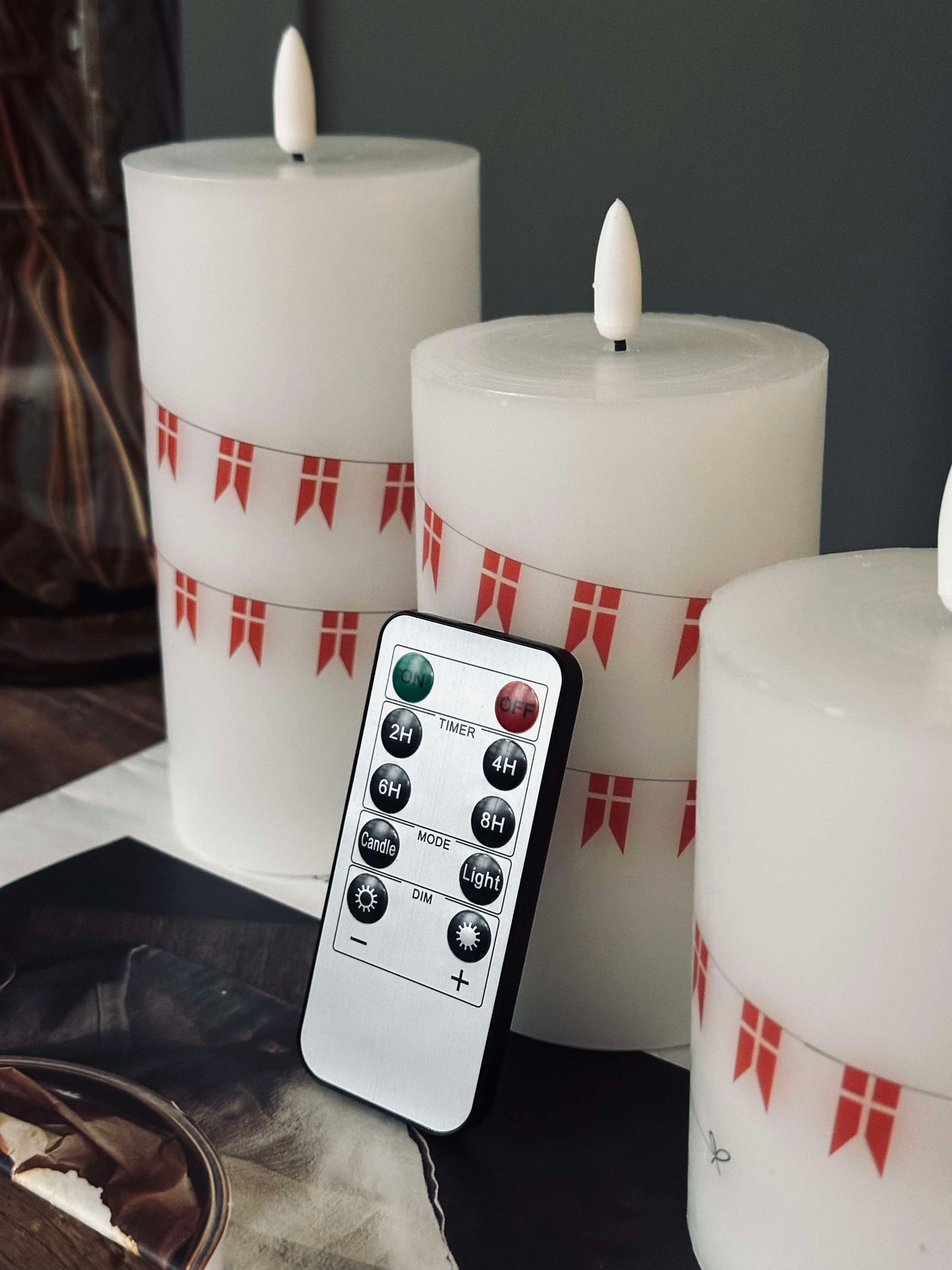 LED blockljus med flagga – Set med 3 st och fjärrkontroll