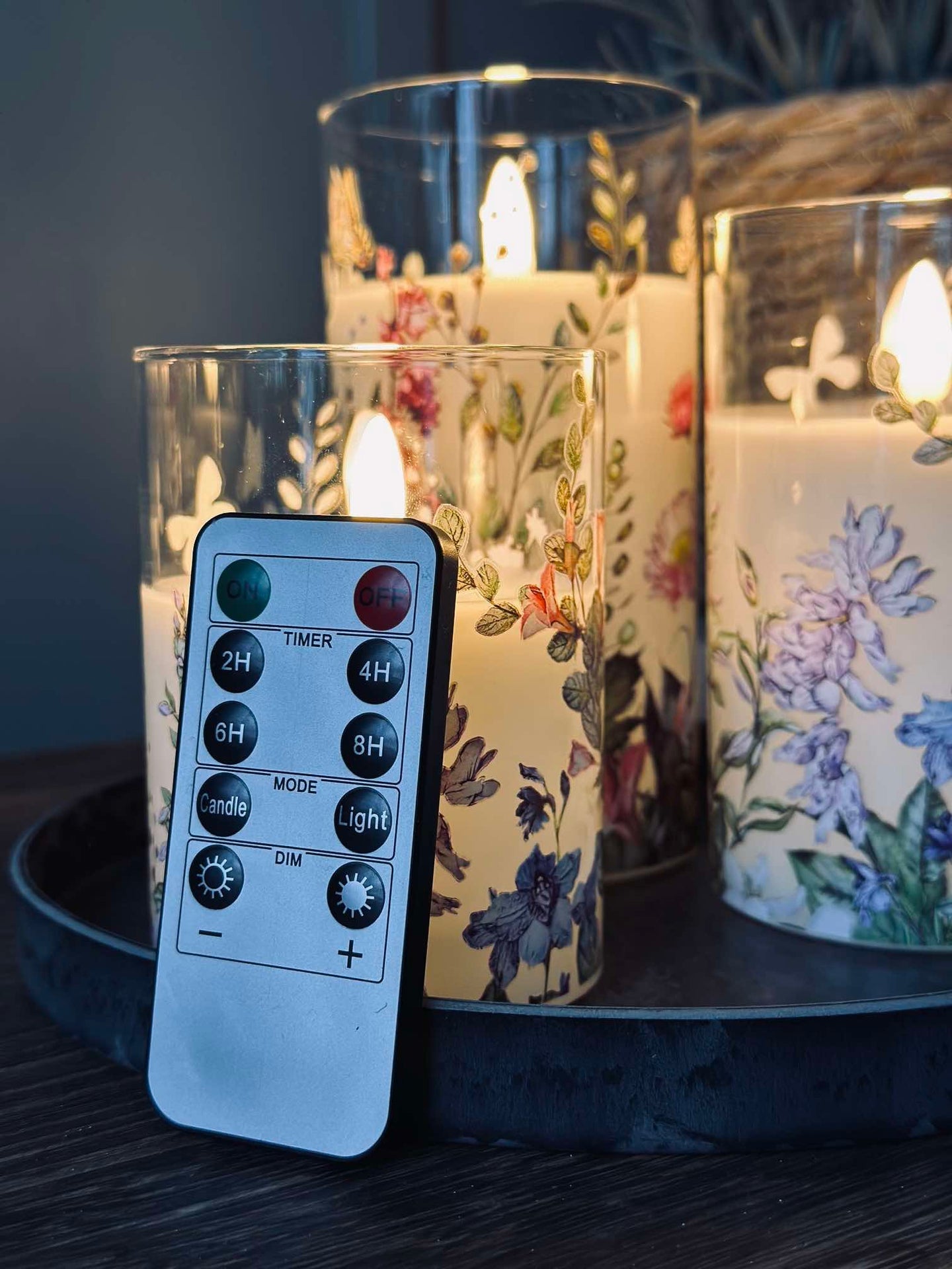 LED FLORA Cylinder – Set med 3 st och fjärrkontroll