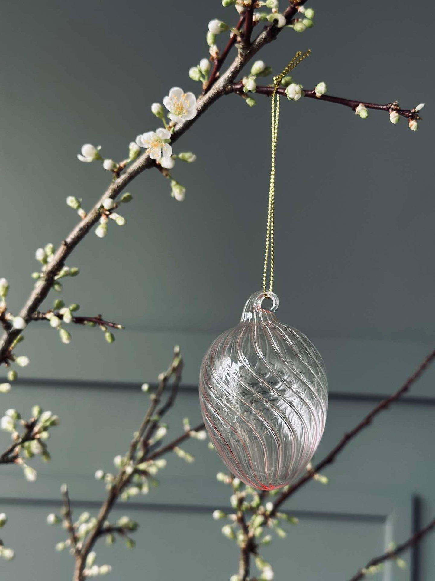Hängande ägg i glas med ränder - 3 st. Rosa