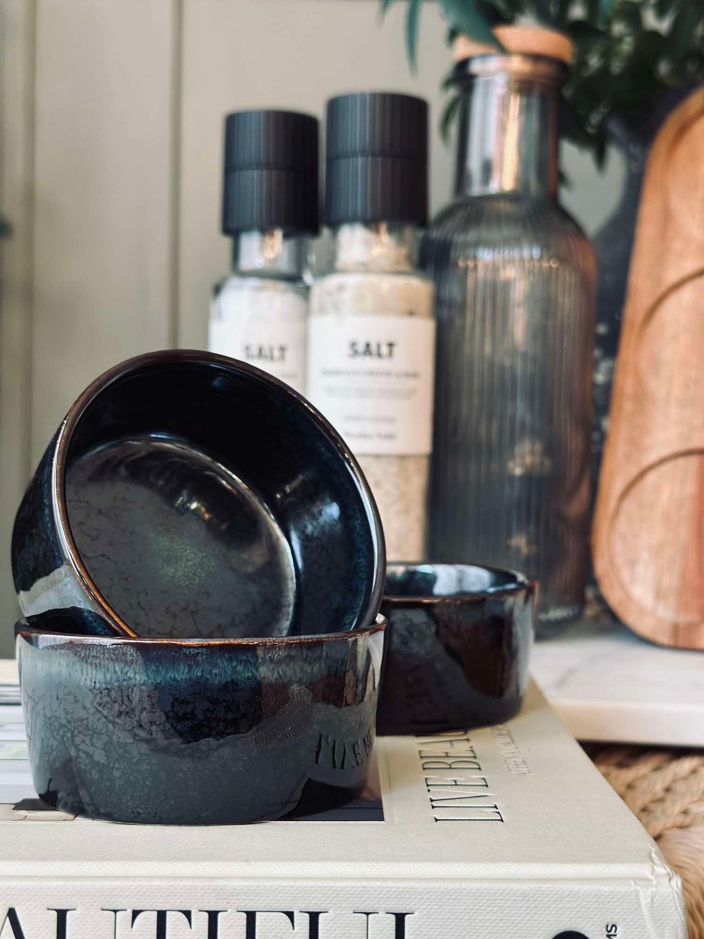 Tapas-set med 3 skålar och fat - Stenmix