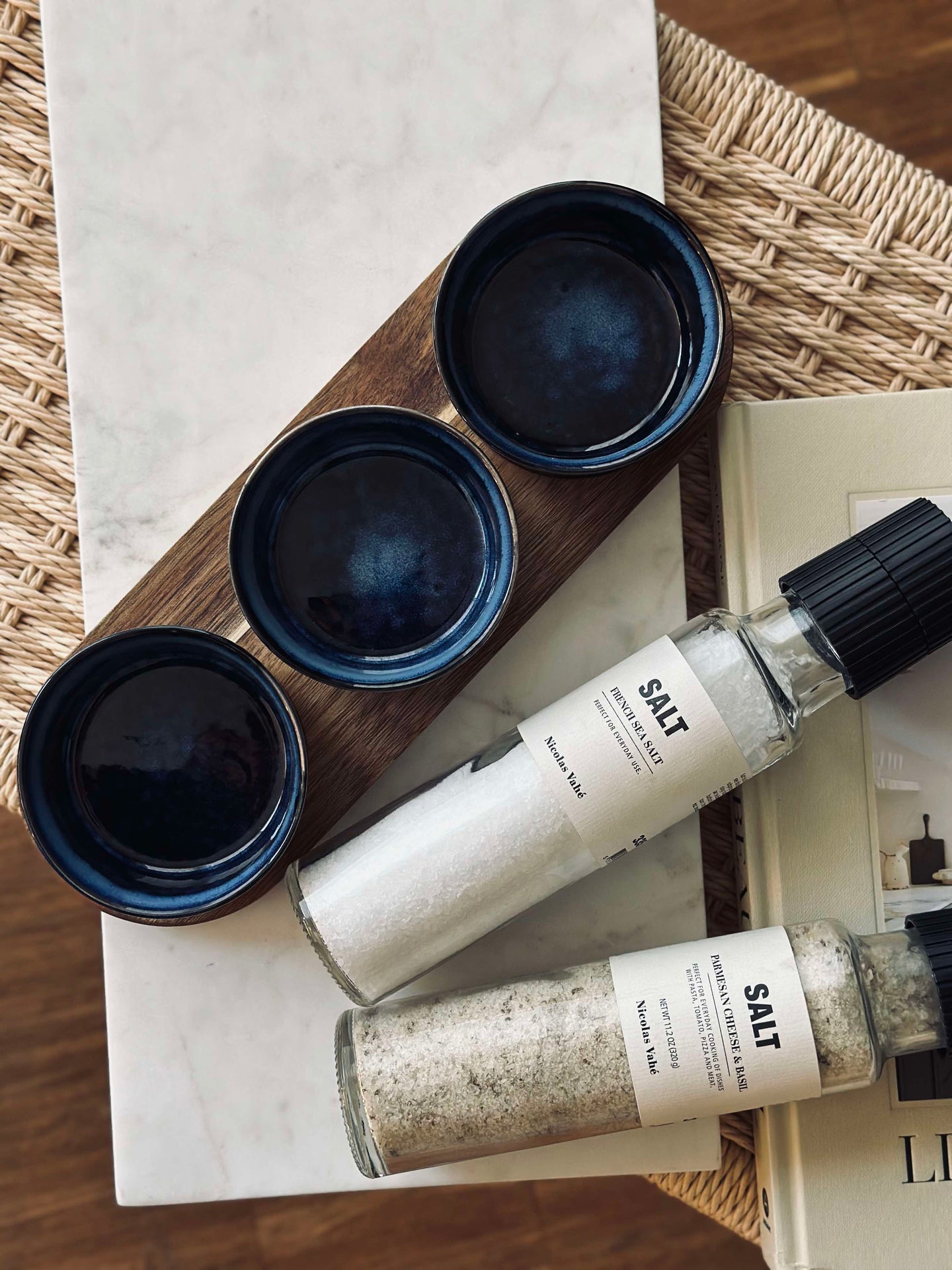 Tapas-set med 3 skålar och fat - Blå mix