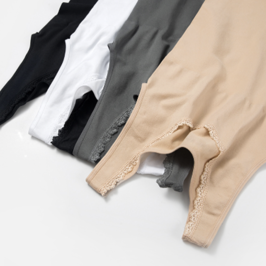 Seamless-topp med spetskant - Nude