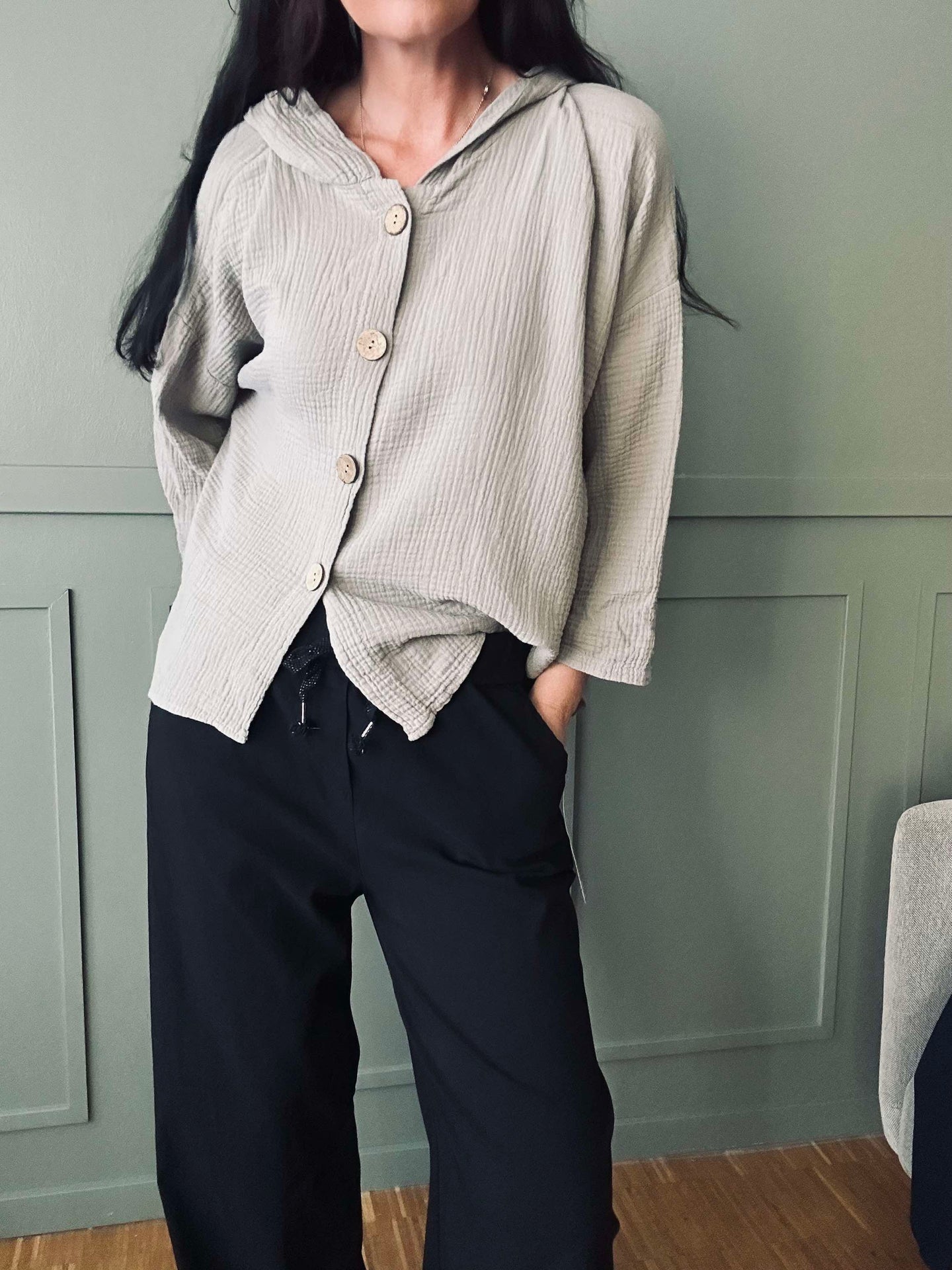 Cardigan i lätt våfflad bomull - Beige