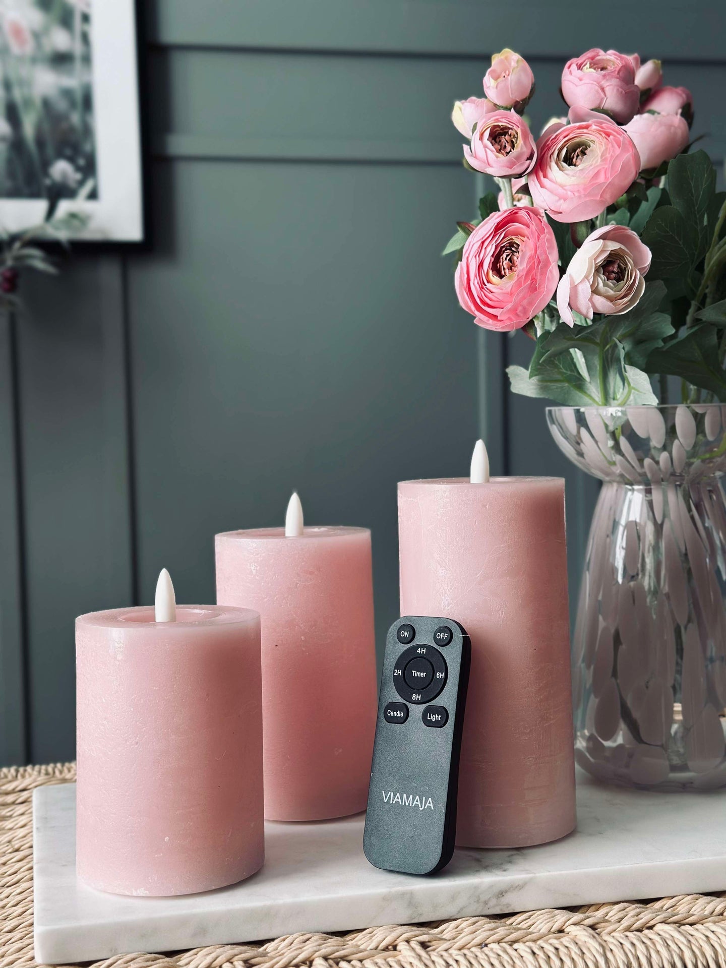 LED Blockljus / Rosa – 3 st blockljus