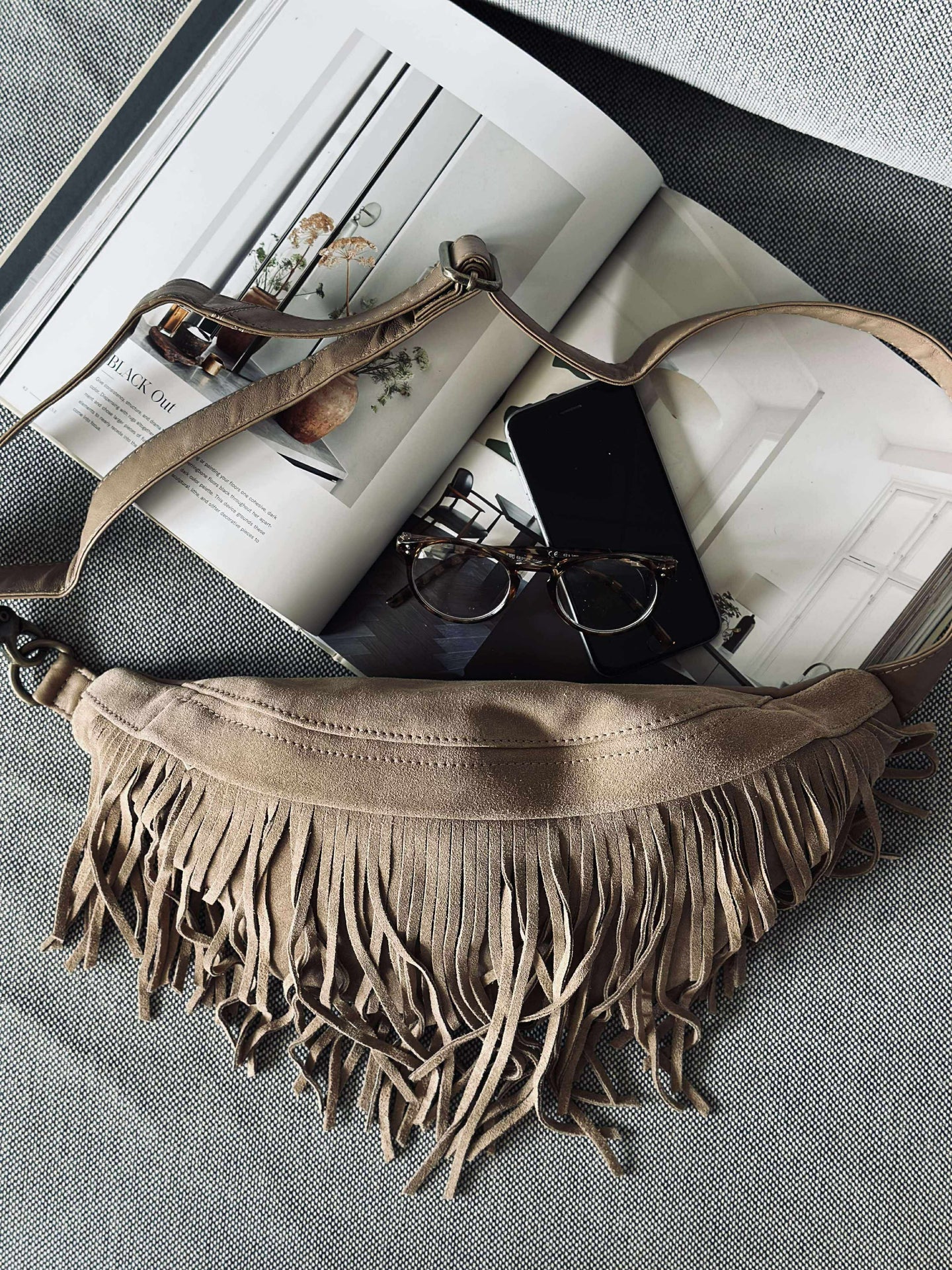 Bumbag med fransar - Sand