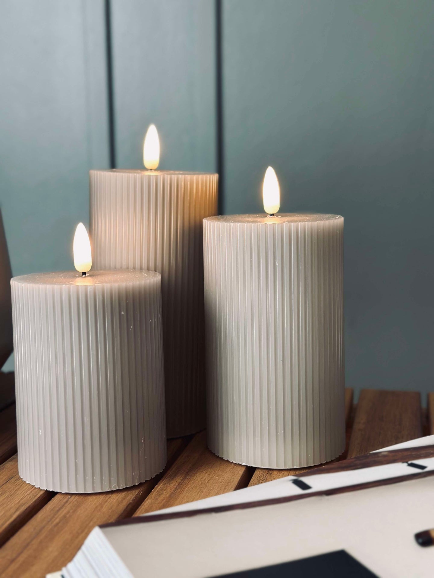 LED-blockljus Sand med räfflor - Set om 3 st