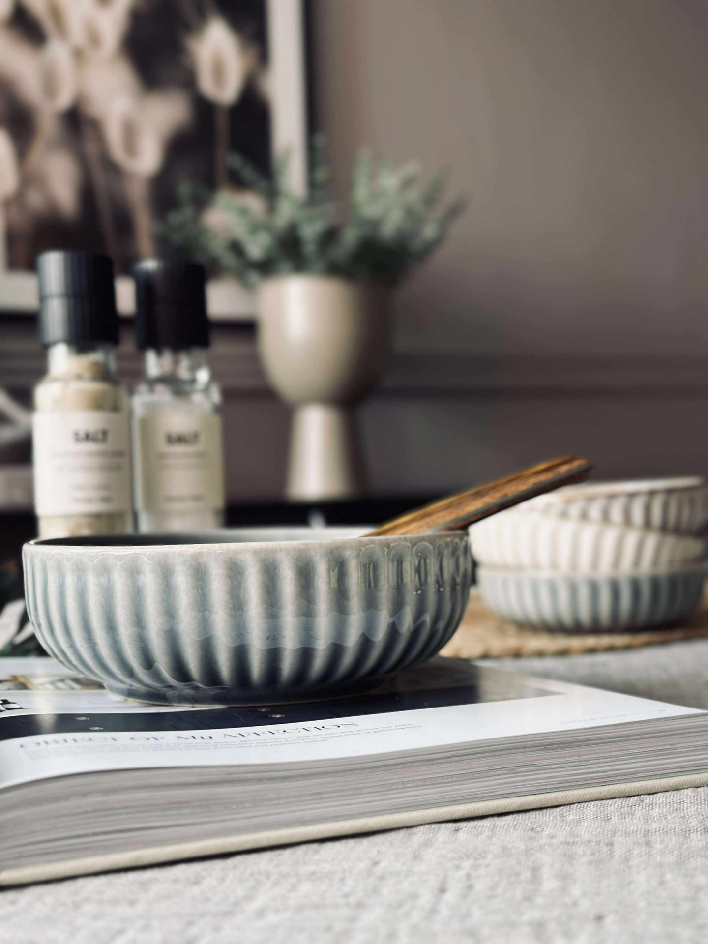 Skål VIGA randig stengods - Blå 16cm