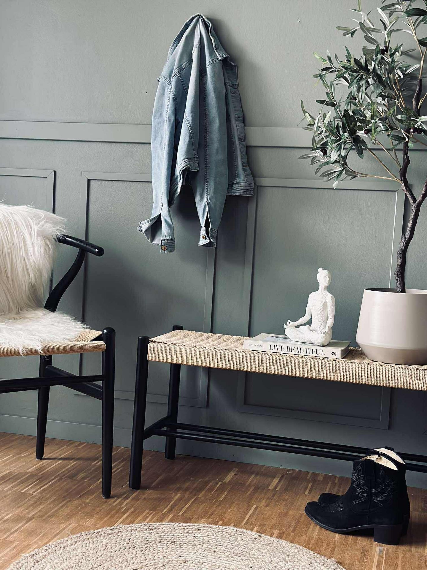 Bänk bok Svart / natur - 120 cm