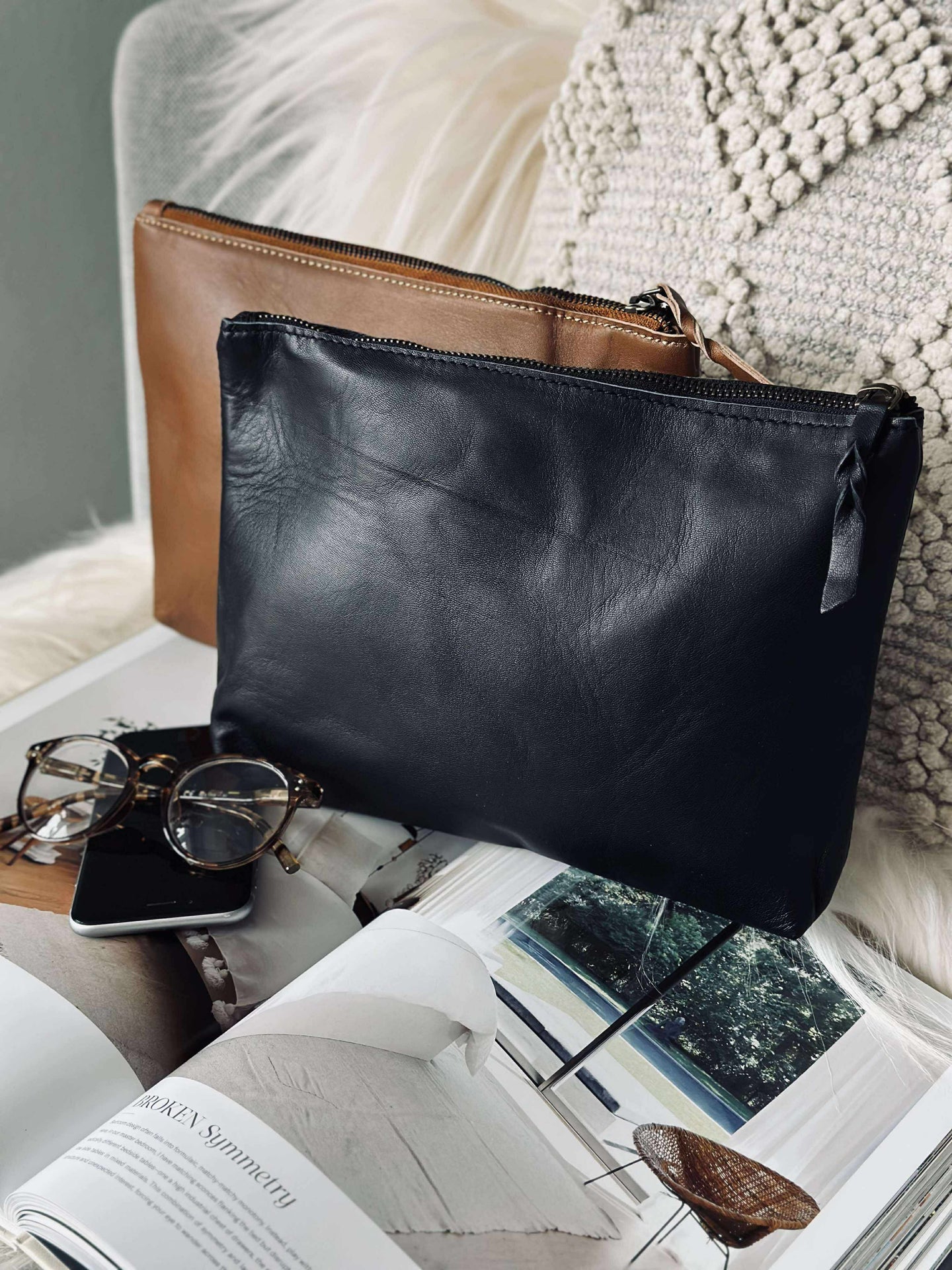 Kosmetisk väska / Clutch - Svart läder