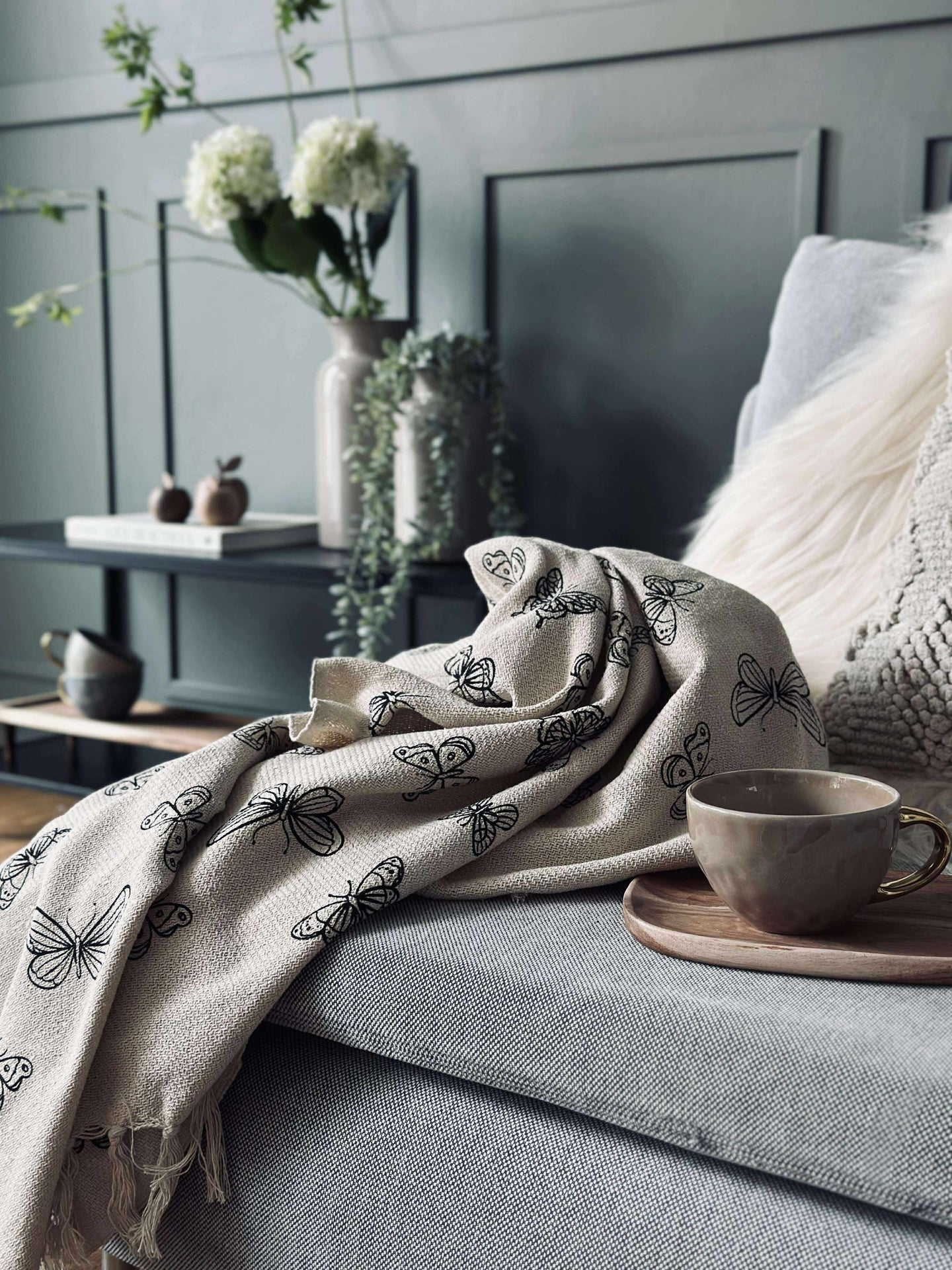 Pläd återvunnen bomull - Fjärilar