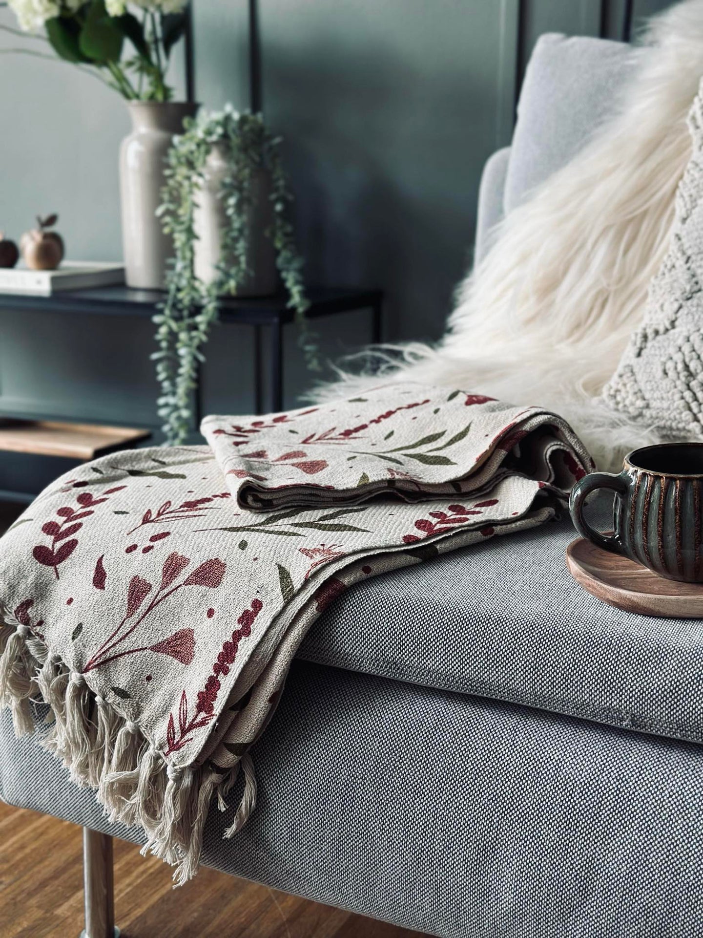 Pläd återvunnen bomull - Flora