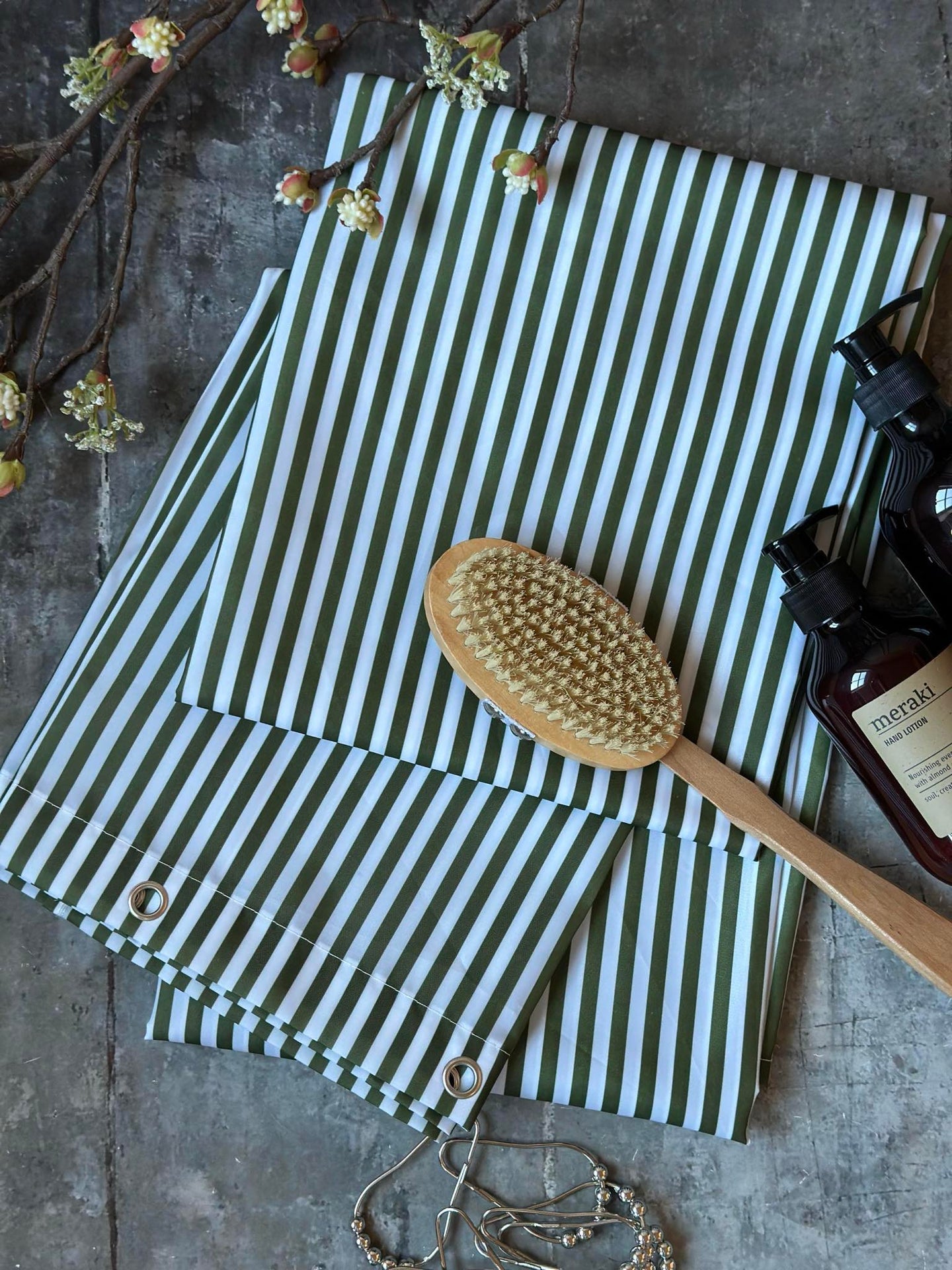 Duschdraperi - Grön rand