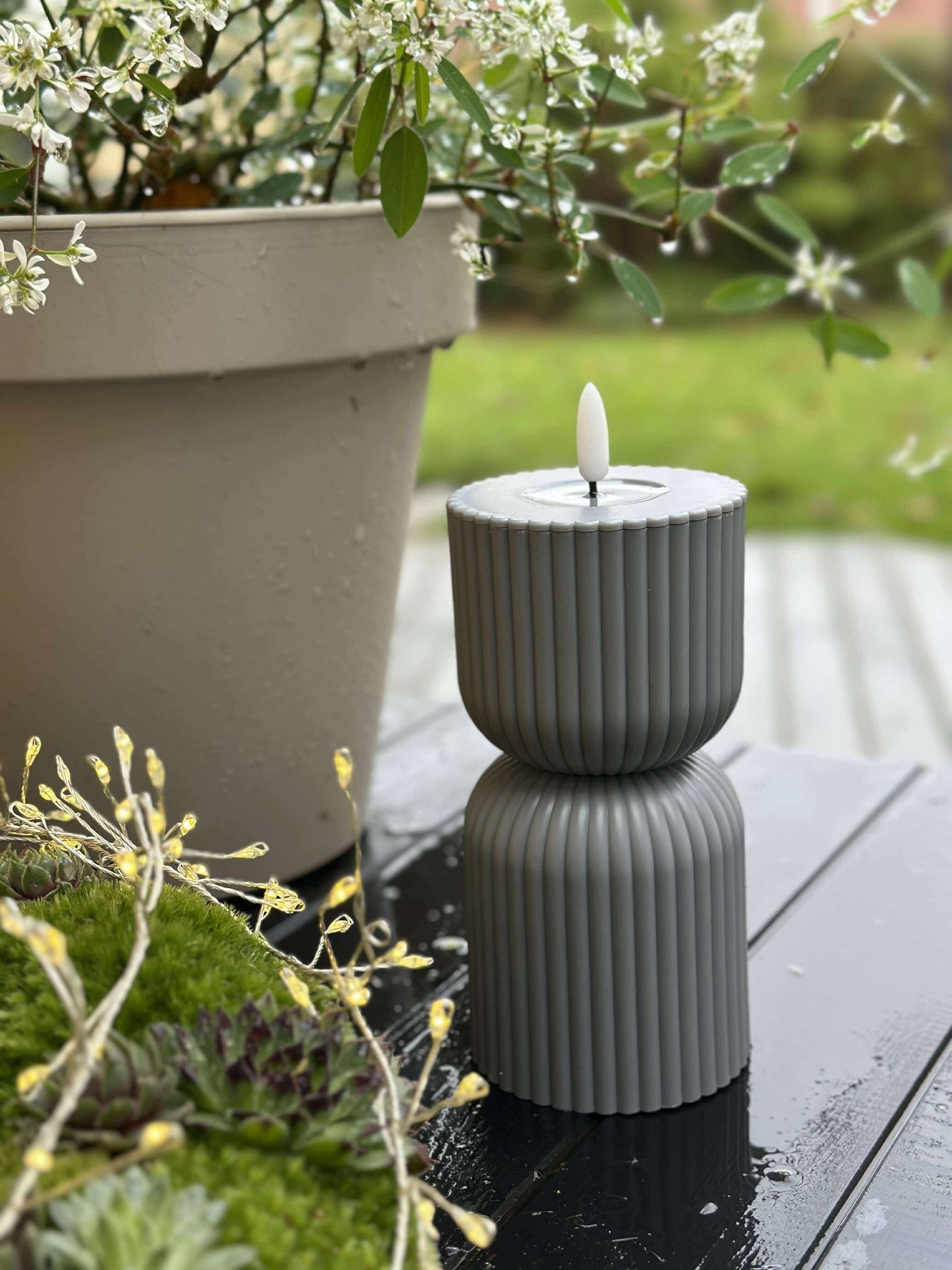 LED Blockljus Grått timglas - Utomhus