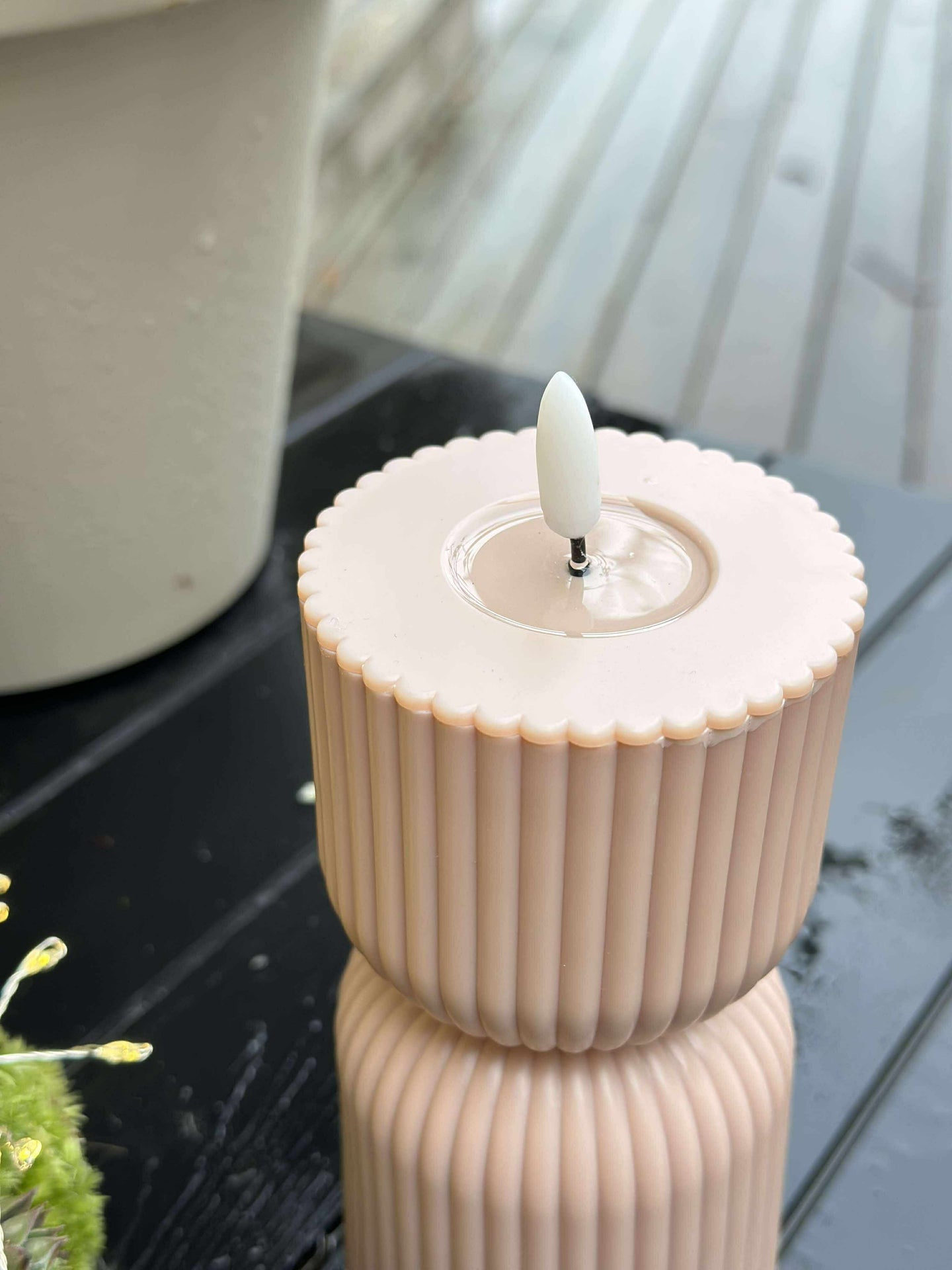 LED Blockljus Beige timglas - Utomhus