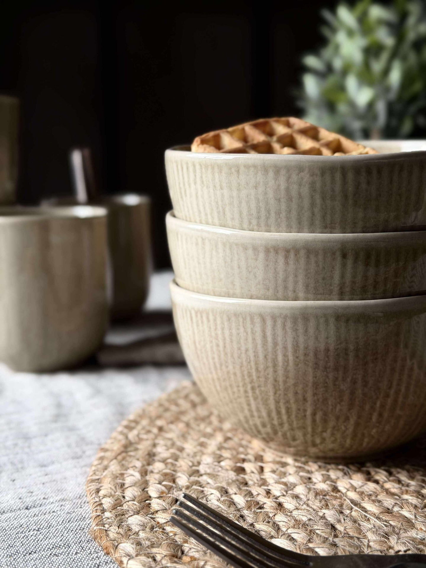 Skål Lydia keramik - Set med 4 st Beige
