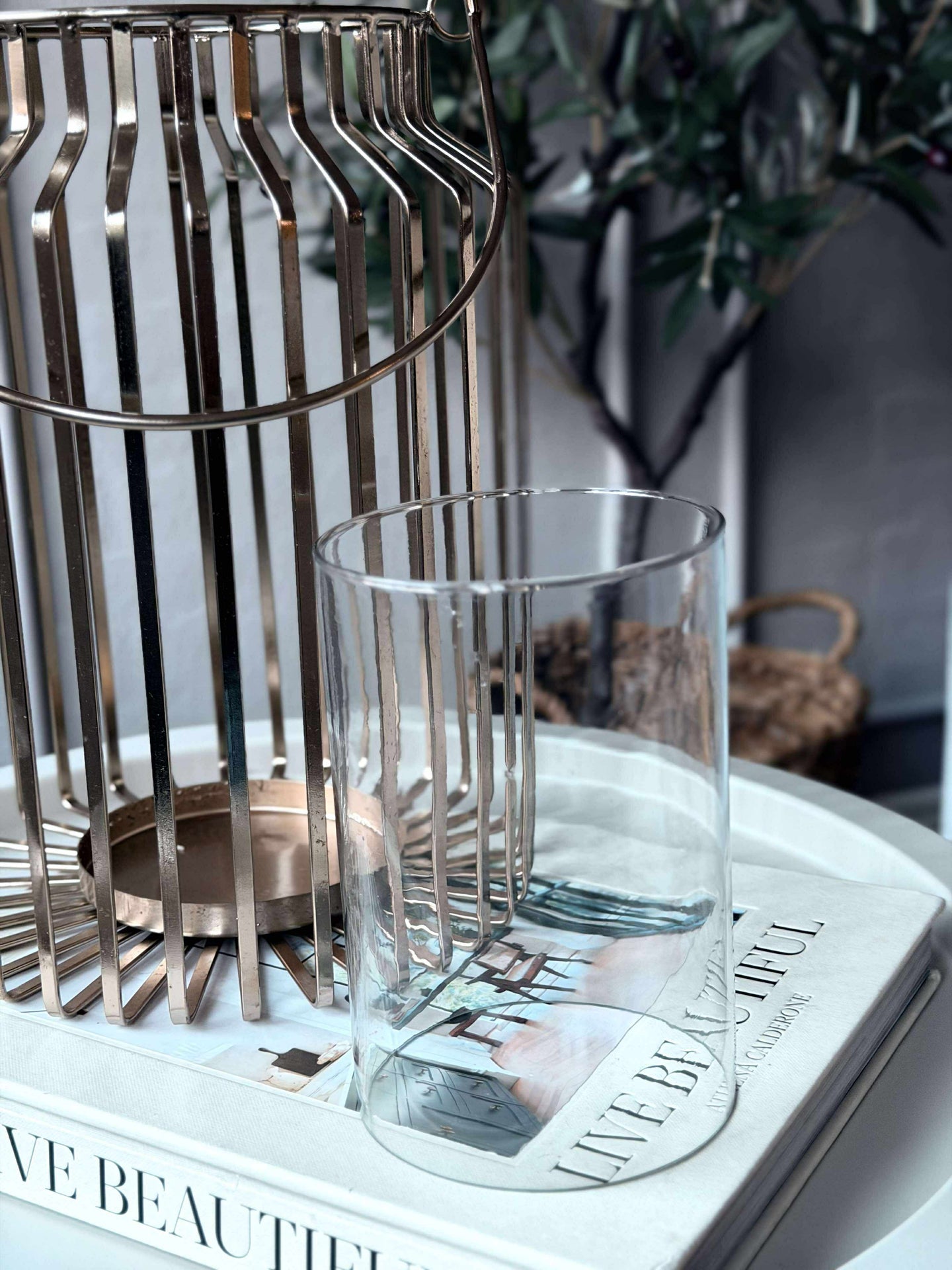 Lykta med glas - Guld 29cm