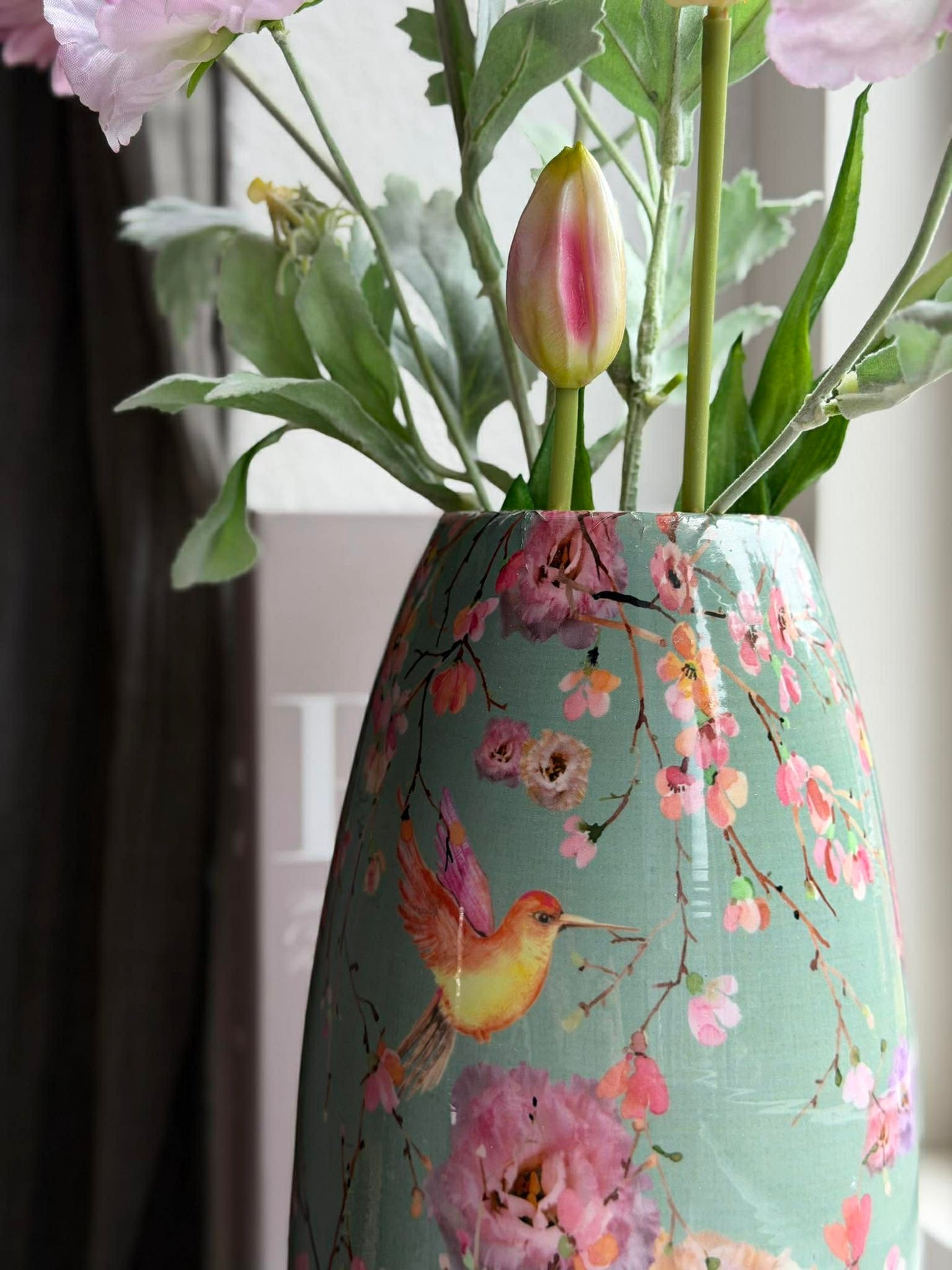 Vase Flower print 25 cm - Grön