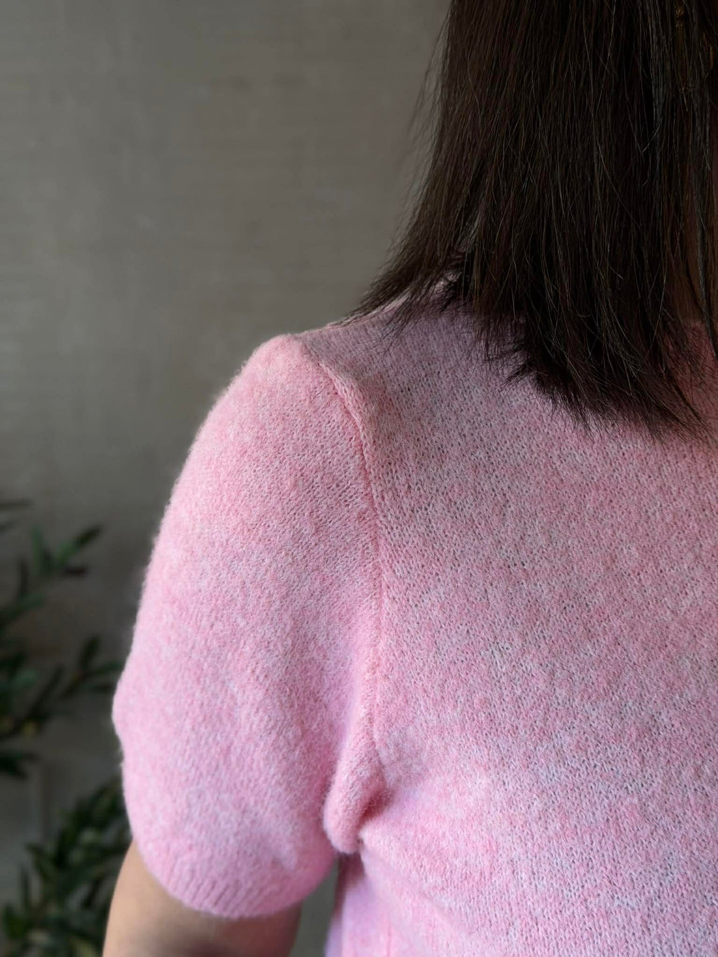 Stickad tröja med 3/4-ärmar - Rosa