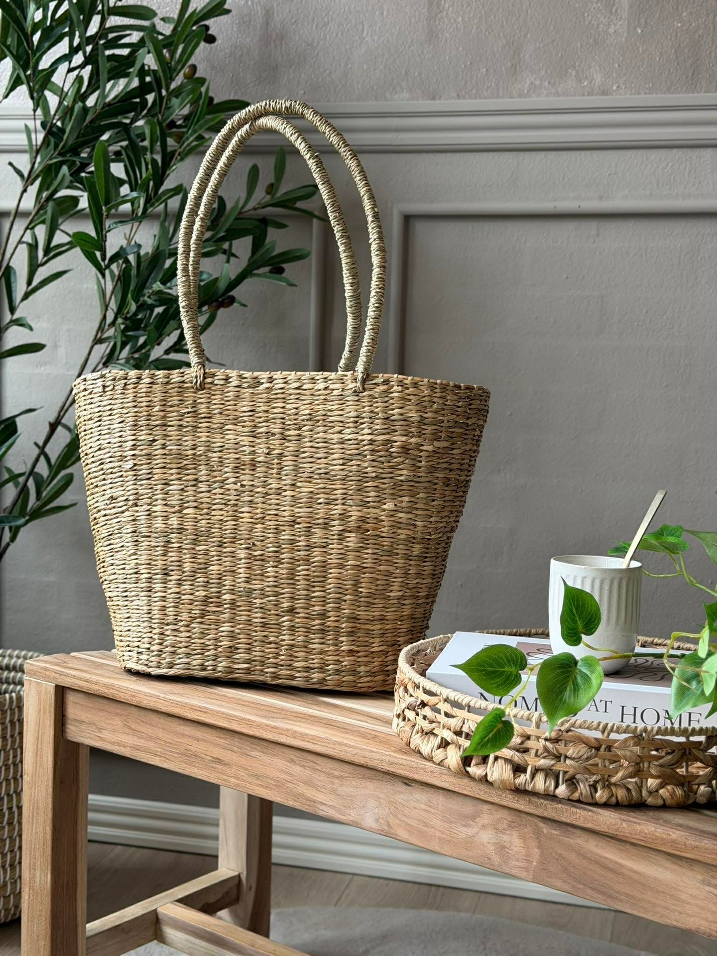 Shopper - sjögräs med kanvas