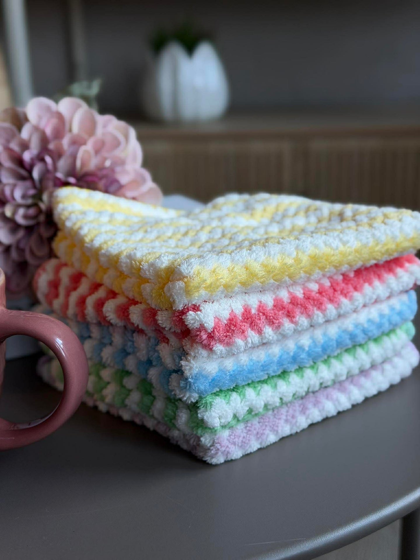 Randiga mikrofiberdukar - Förpackning med 5 st