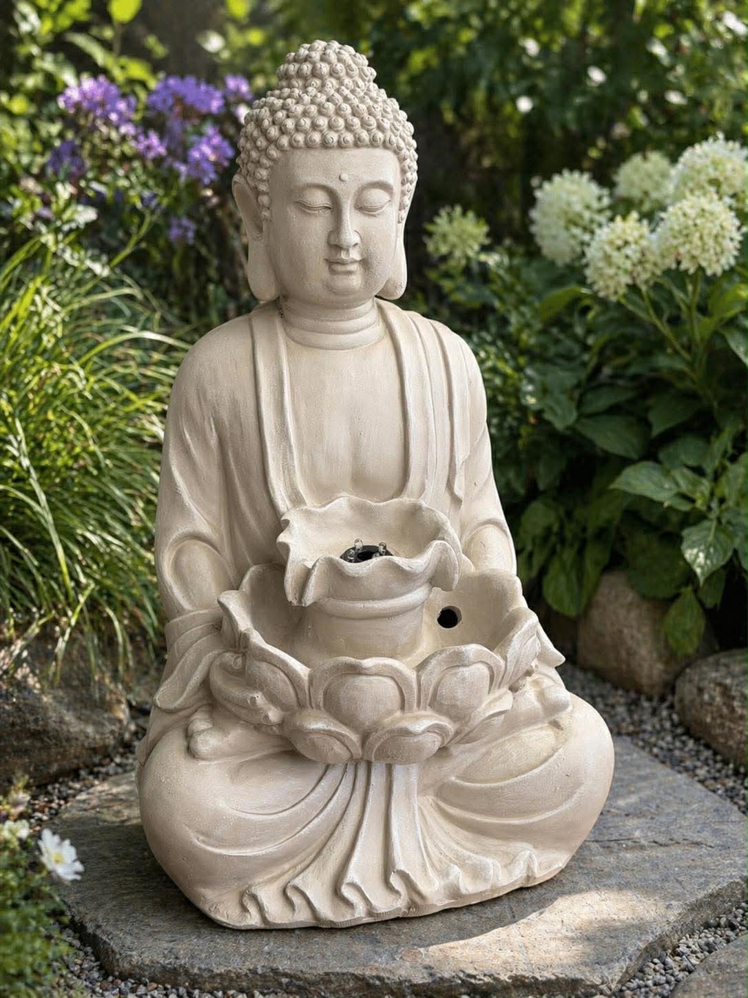 Buddha med LED-ljus och fontän
