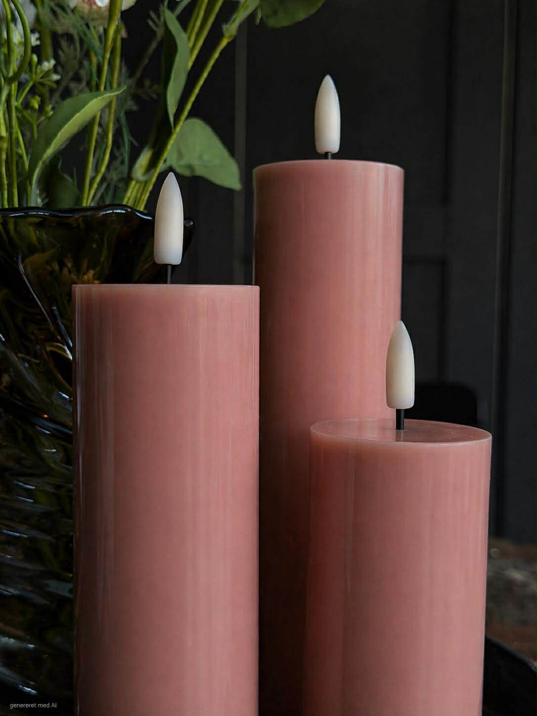 Blockljus TWINKLE Rosa - Set med 3 st.
