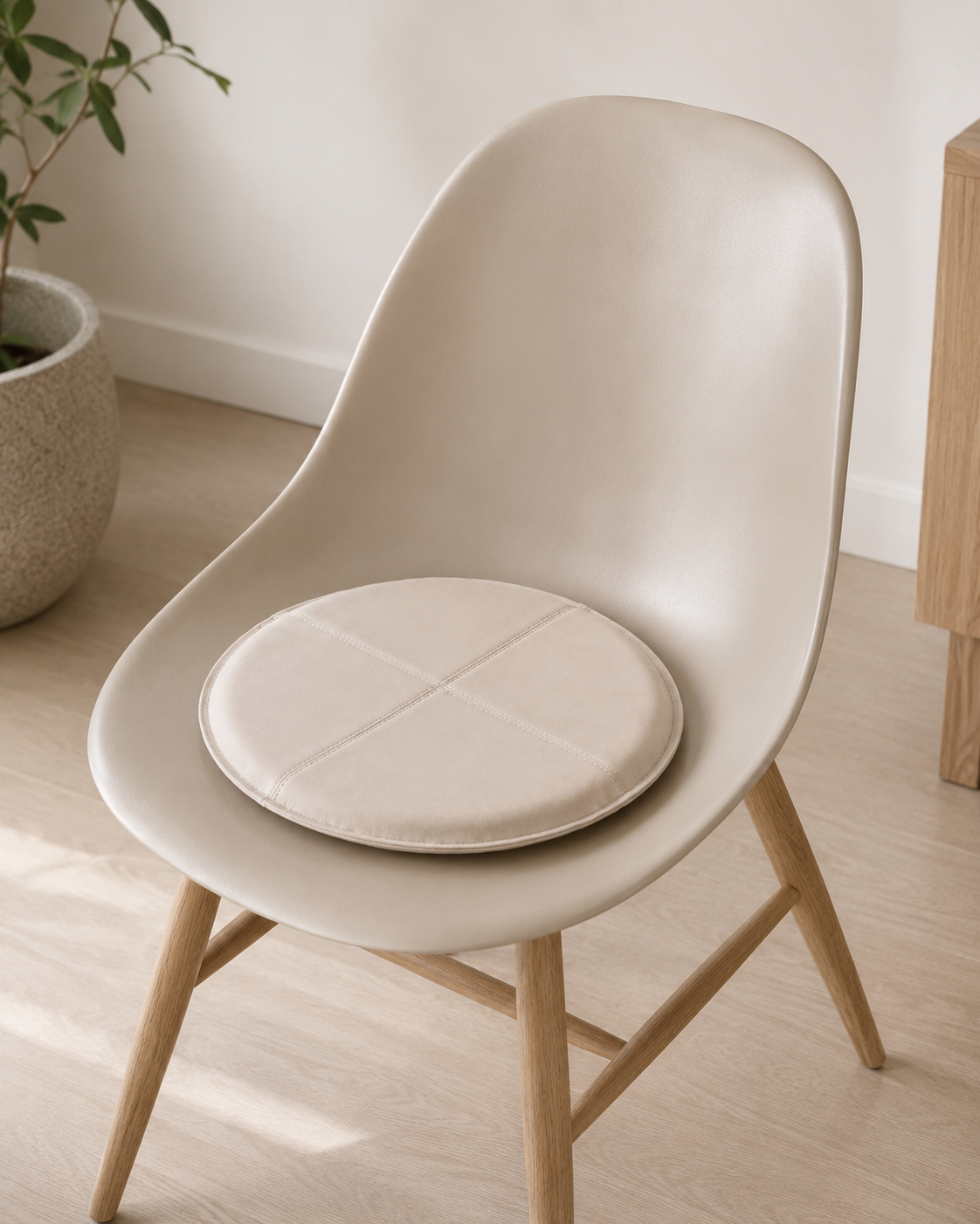 Kudde i läder - Beige Dia 38cm