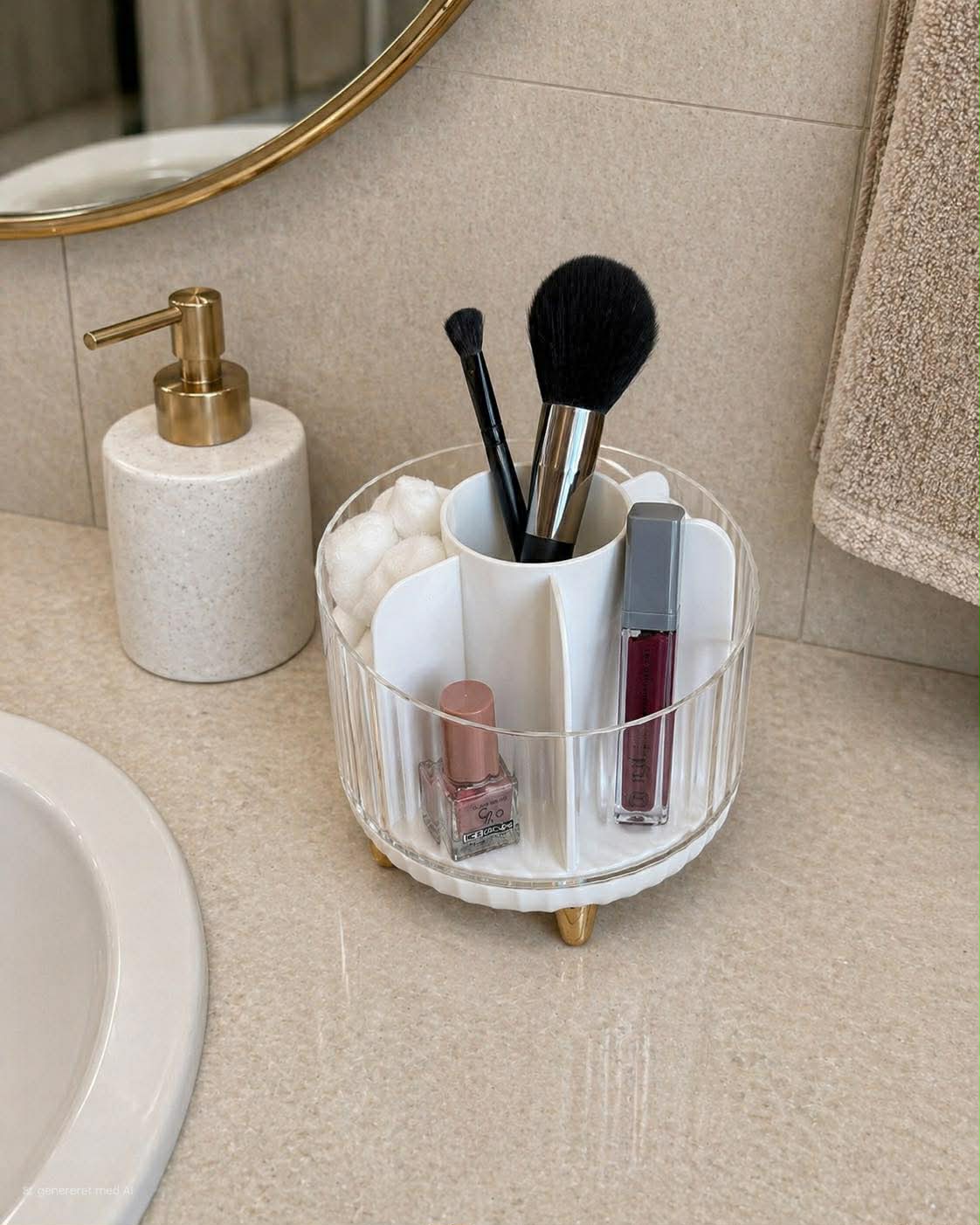 Makeup organiser - Vit med guld