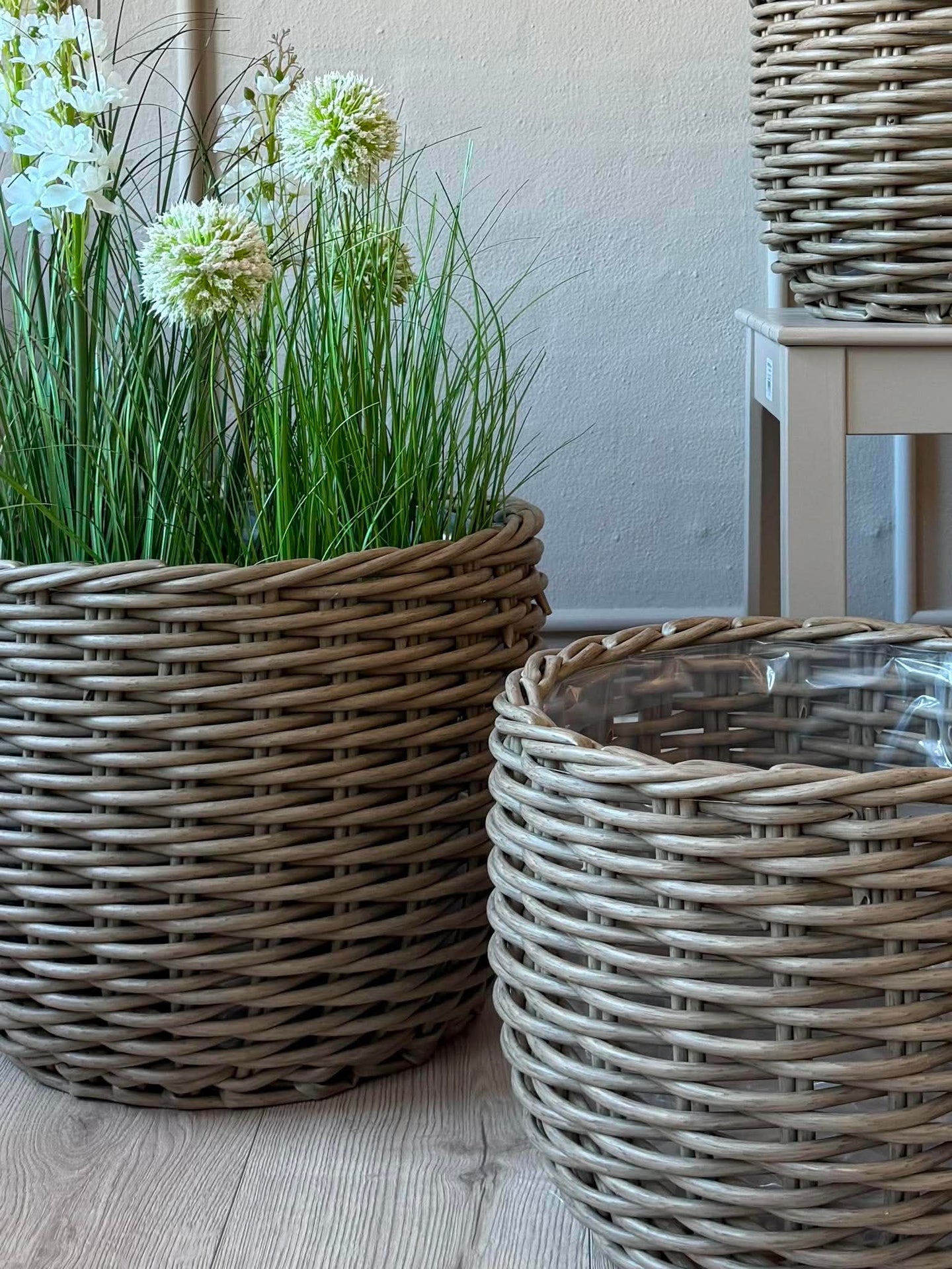 Växtkorgar RATTAN Grå – Set med 3 storlekar
