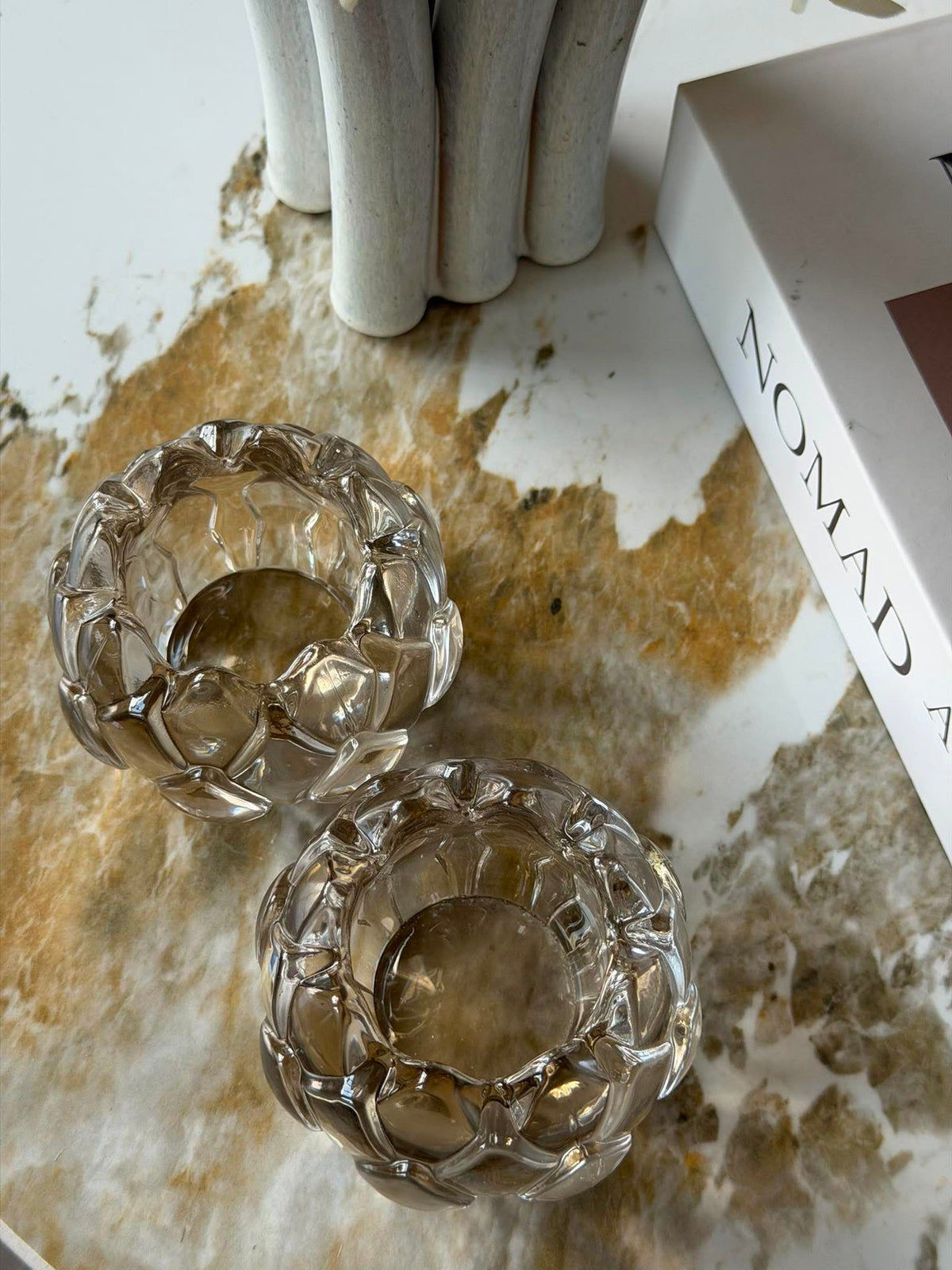 Lysestage beige lotus - Sæt med 2 stk