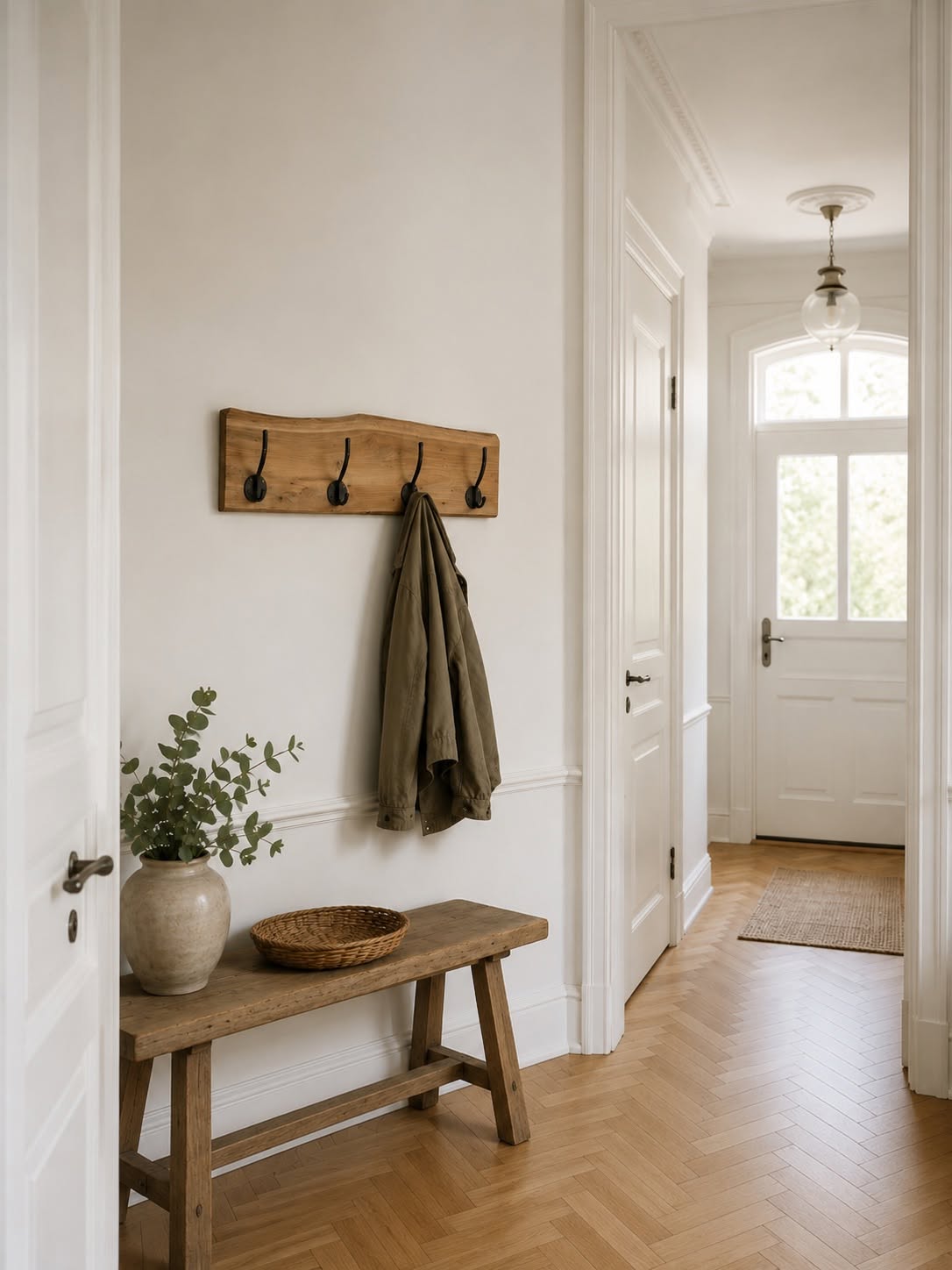 Kroklist i teak med 4 krokar