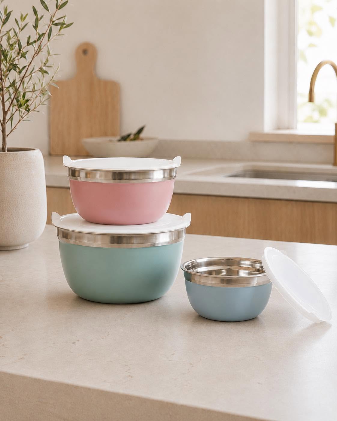Skålar med lock PASTEL – Set med 3 skålar