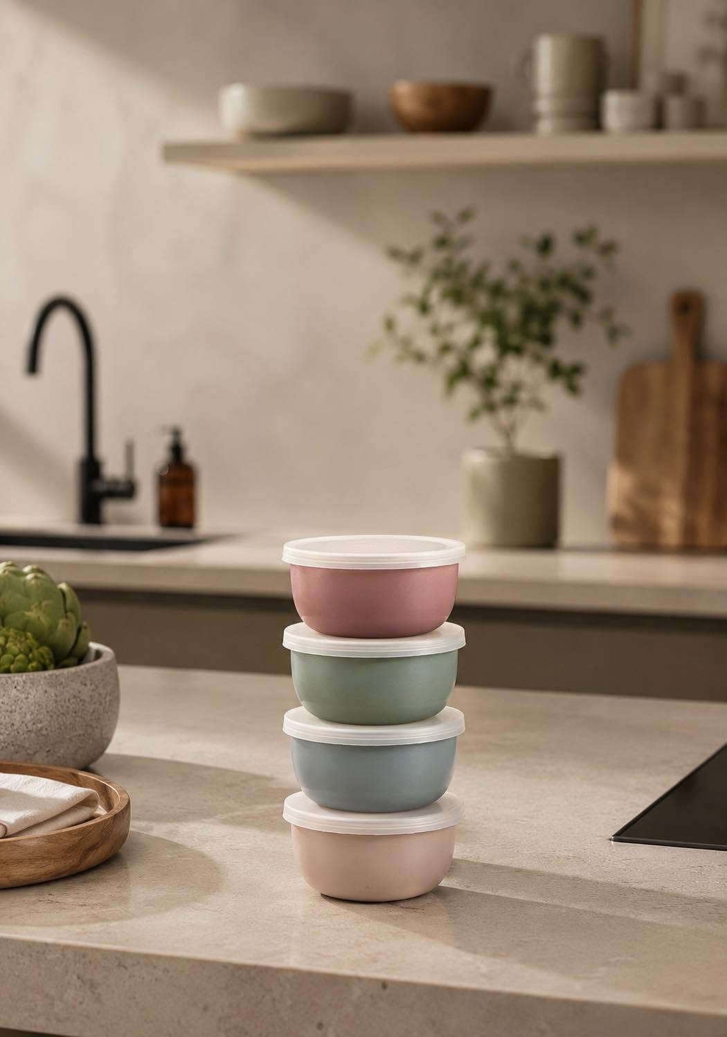 Skålar med lock PASTEL – Set med 4 skålar