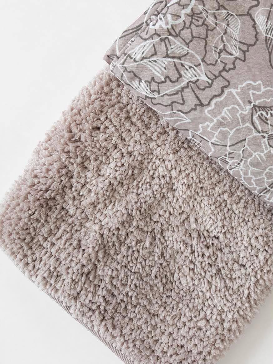 Badrumssats: Duschdraperi & badrumsmatta / Beige