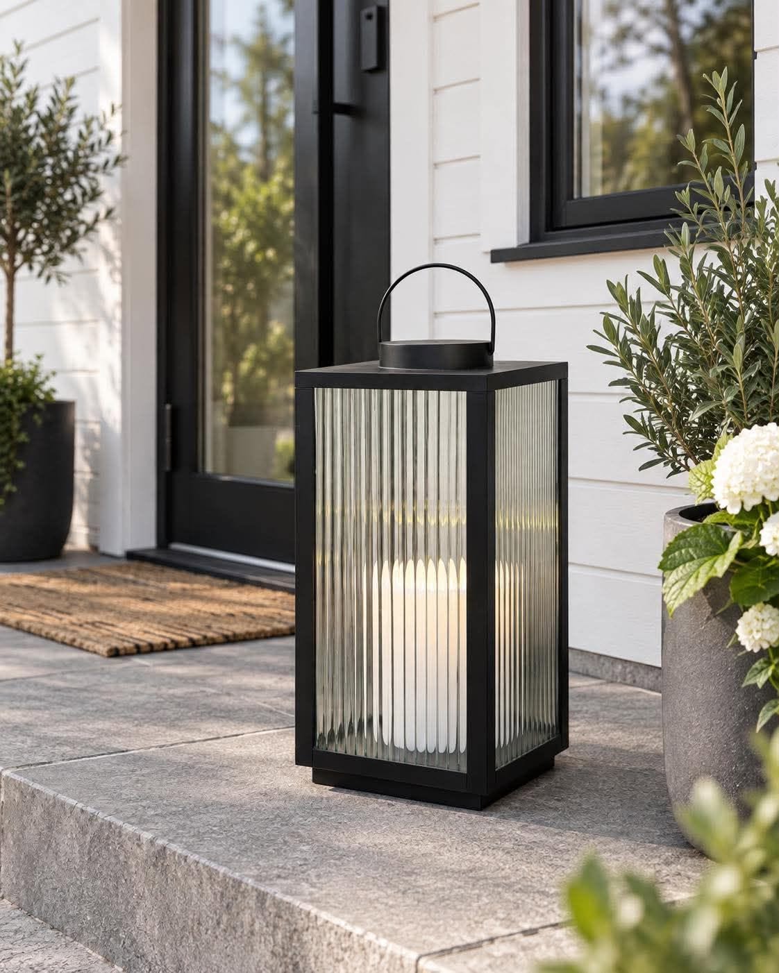 Lykta Nordic med blockljus och timer