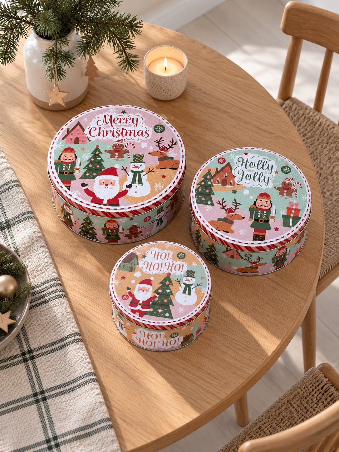Set med 3 kakburkar – julmotiv