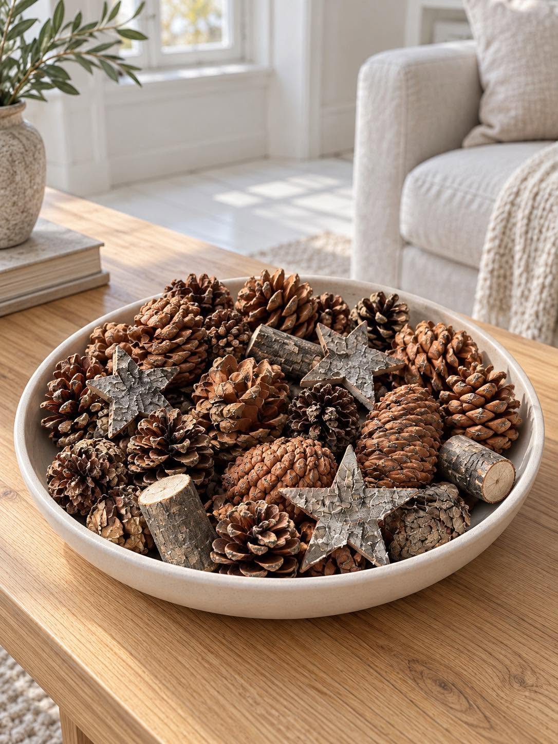 Dekorblandning med kottar, bark och stjärnor - 300 gram