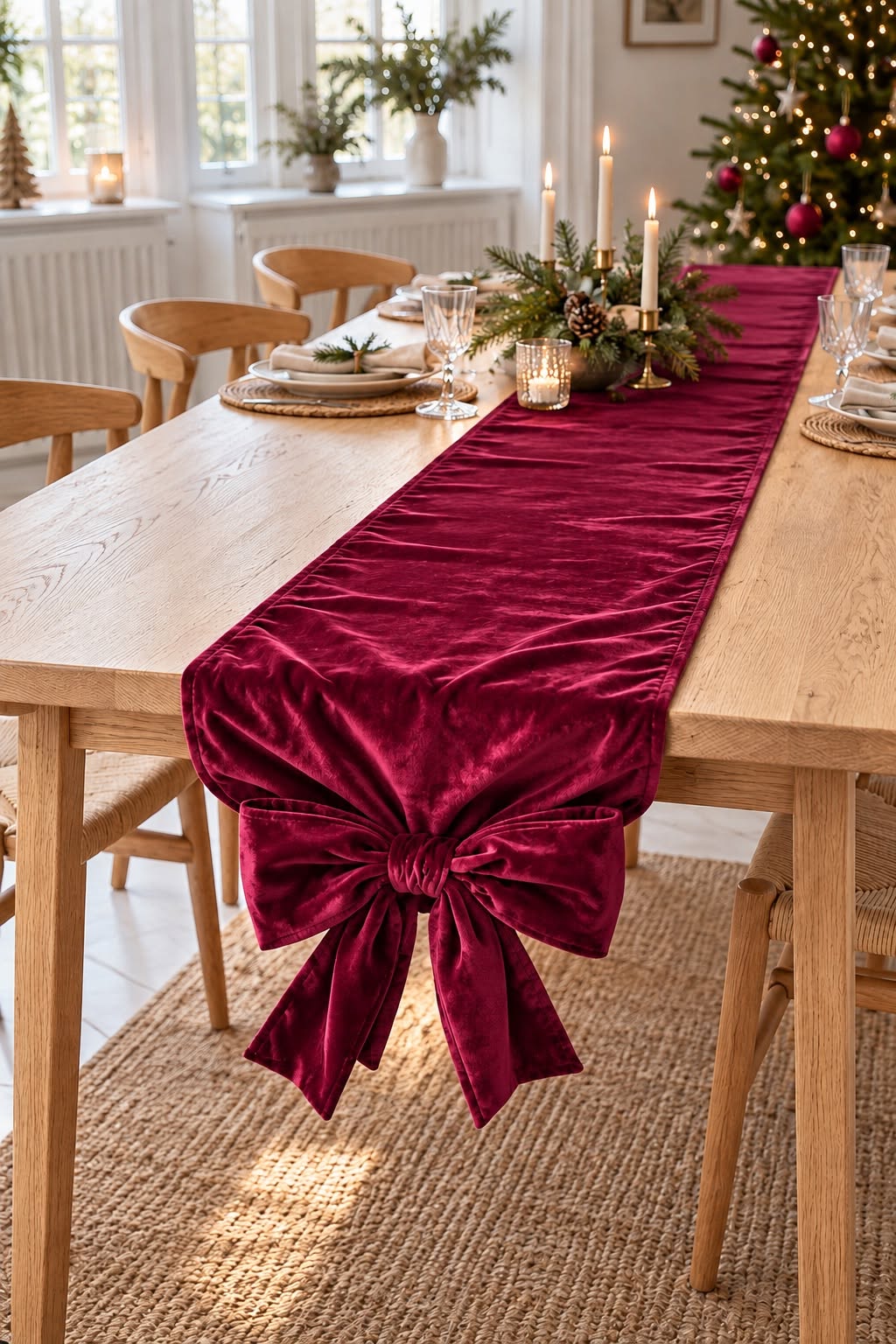 Bordslöpare med rosett - Röd 240 cm