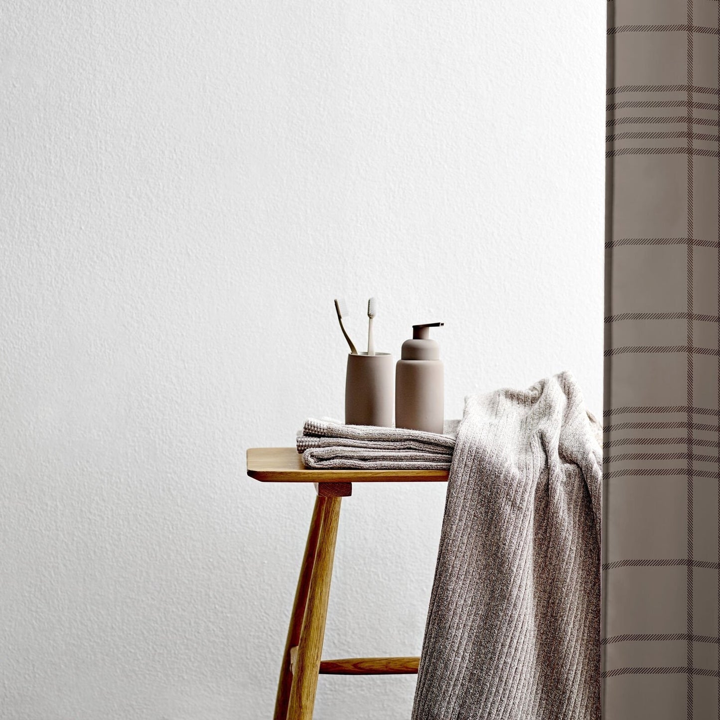 Duschdraperi - Taupe Rutor - 180 cm x 200 cm